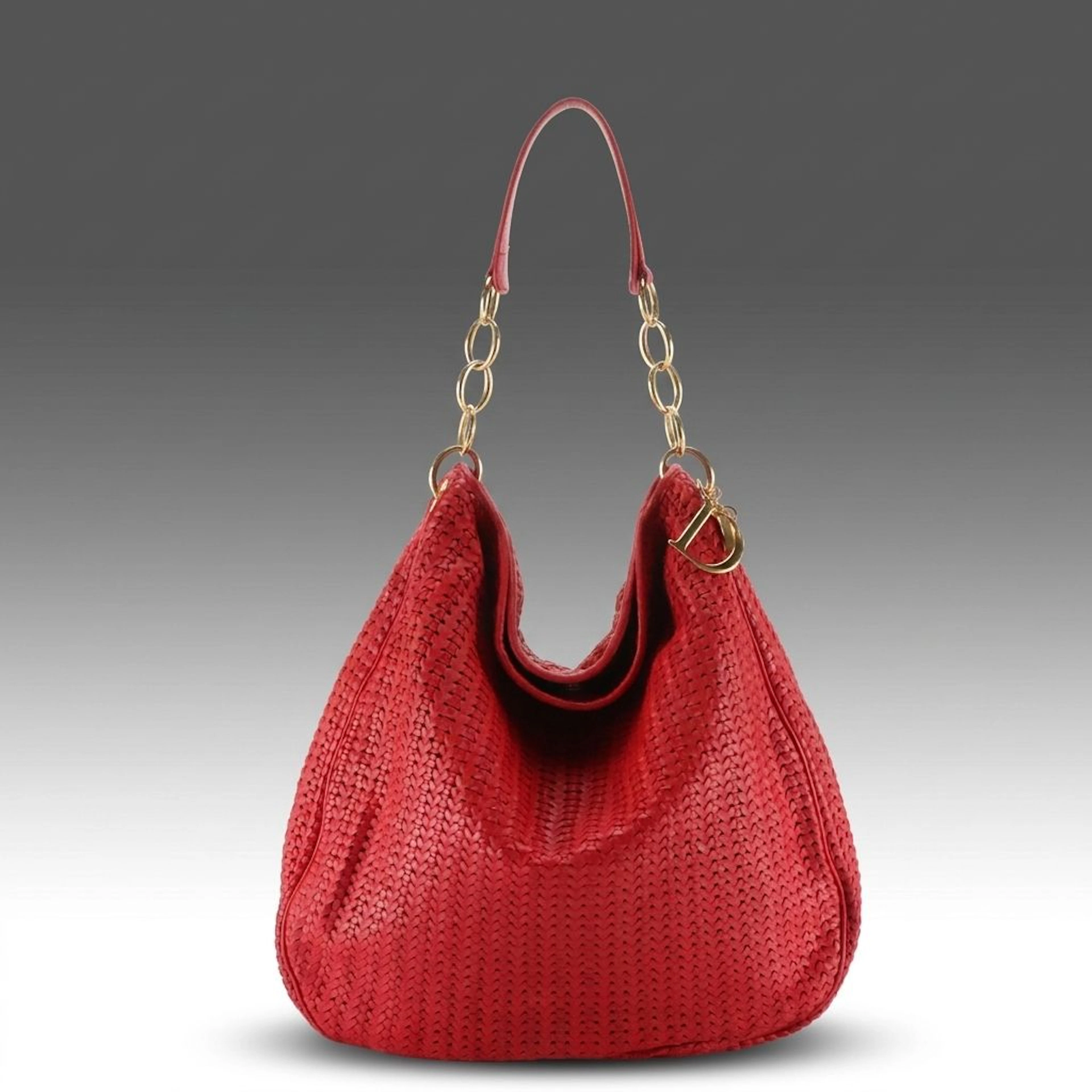 Christian Dior Woven Red Leather Soft Lady Dior Hobo Bag