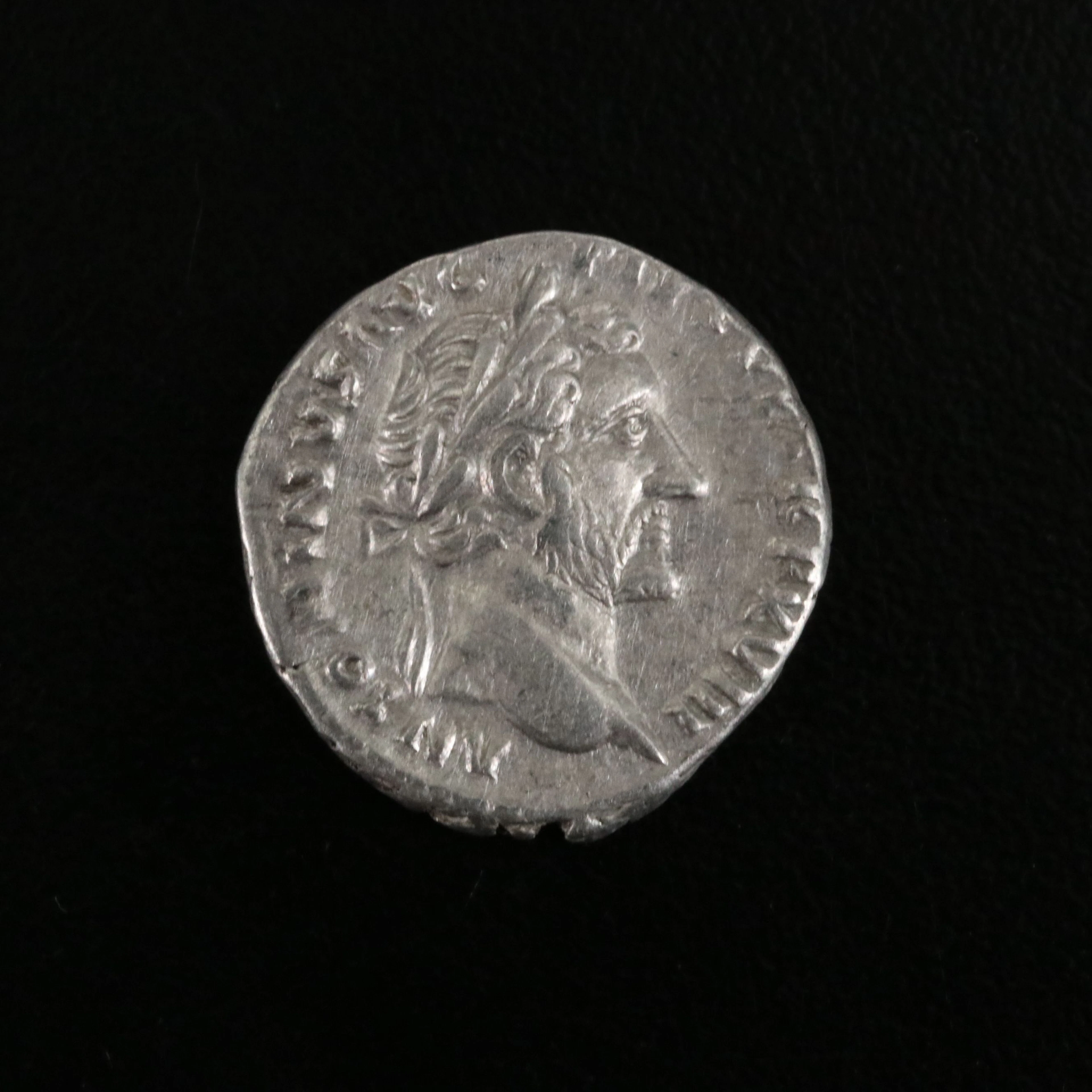 Ancient Roman Imperial AR Denarius Coin of Antoninus Pius, ca. 152 A.D.