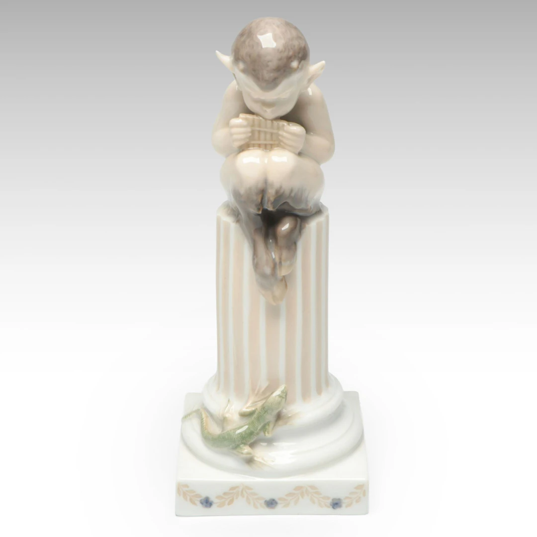 Royal Copenhagen "Faun and Lizard on Greek Column" Porcelain Figurine