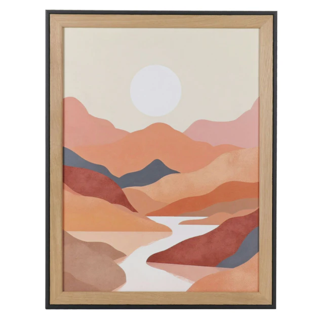 Abstract Geometric Valley Landscape Print "Boho White Sun I"
