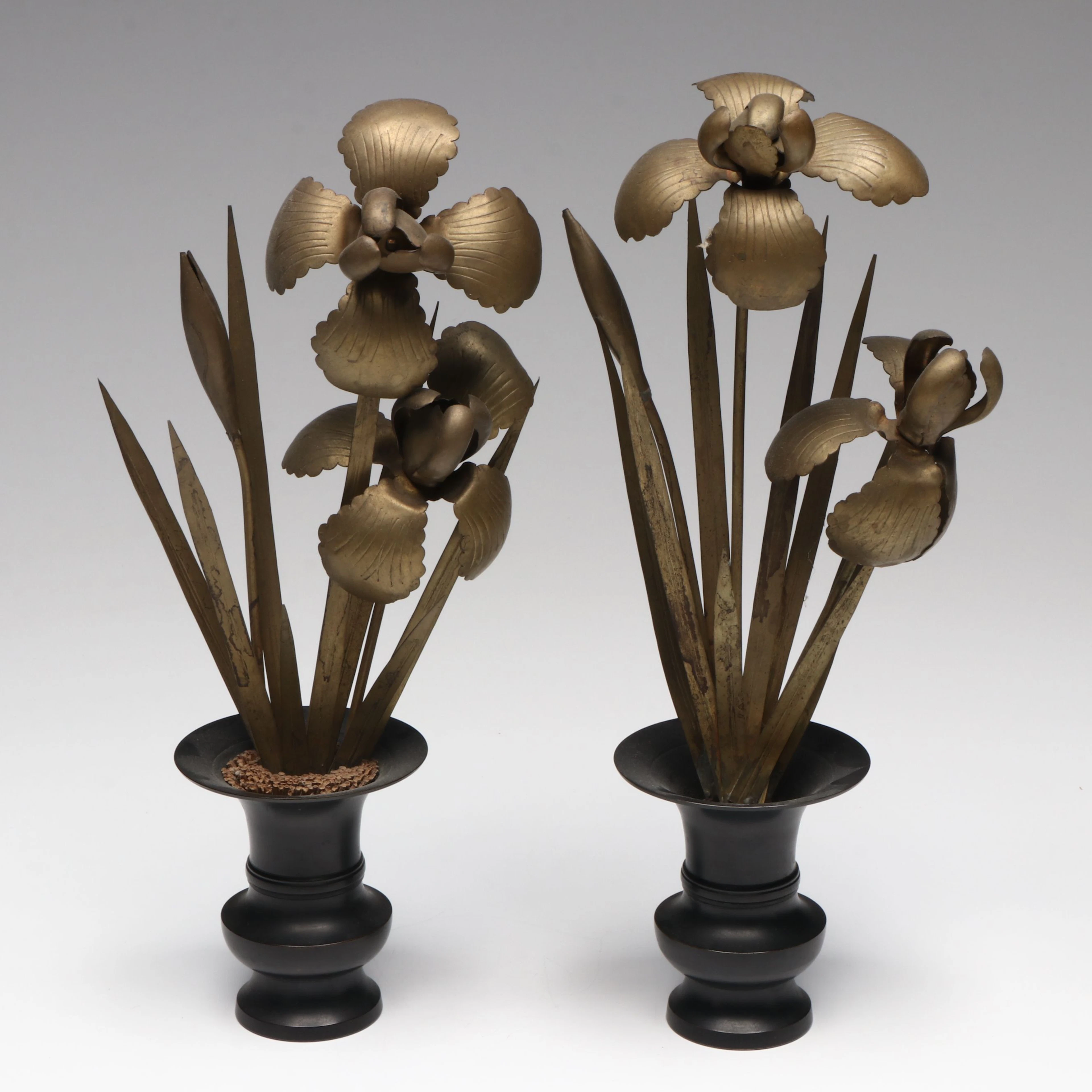 Ikebana Style Brass Iris Figurines
