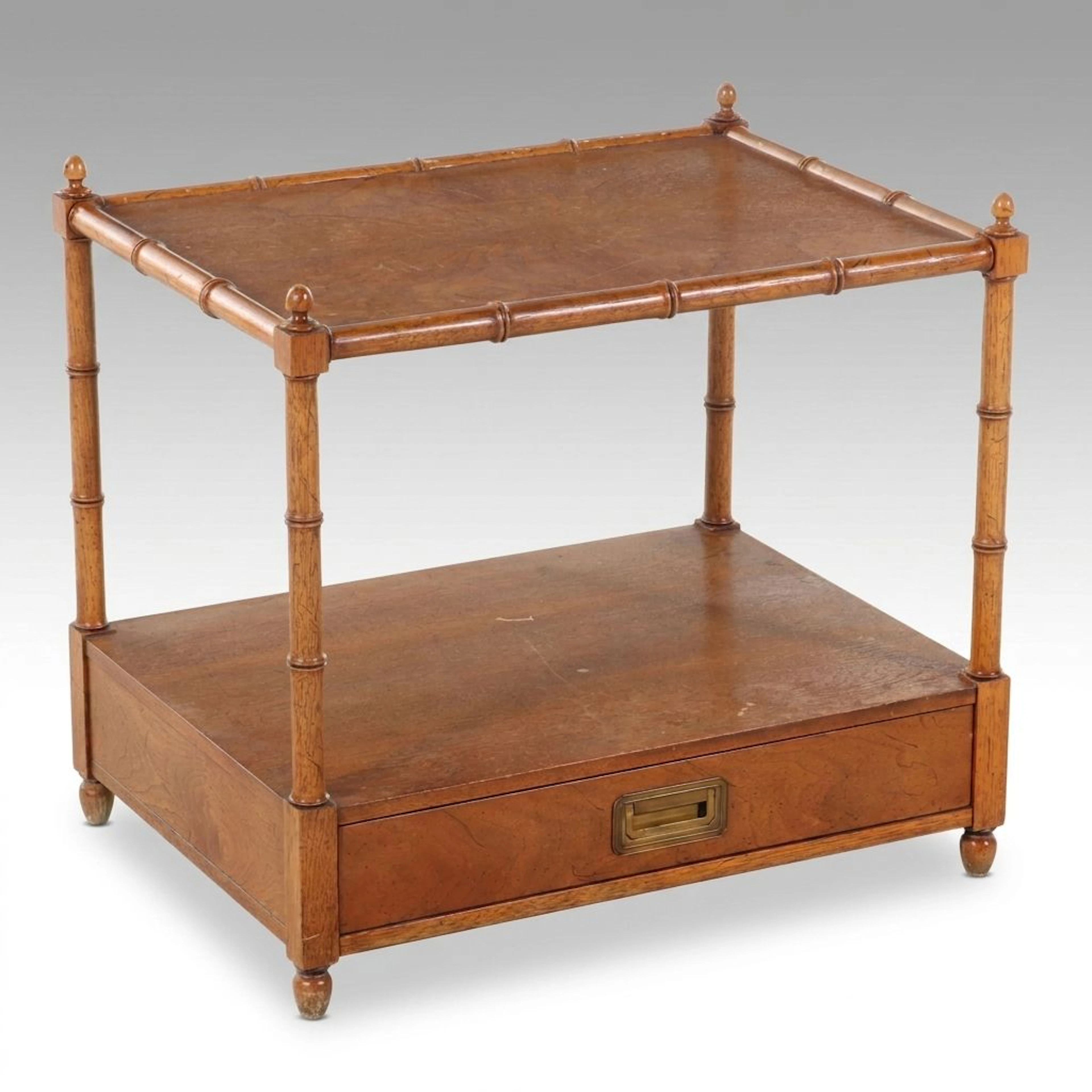 Milling Road by Baker Furniture Campaign Style Faux Bamboo End Table
