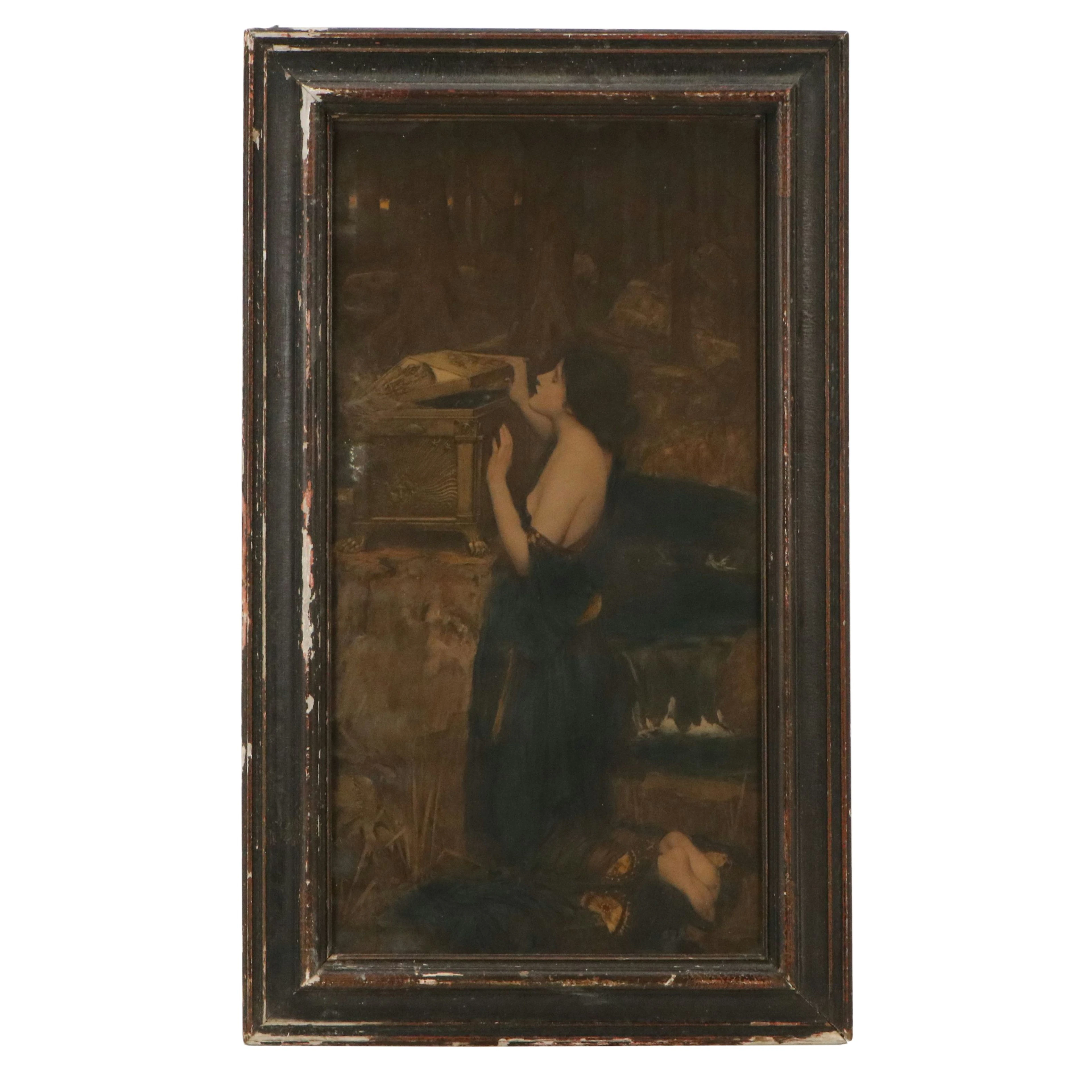Pre-Raphaelite Style Rotogravure after John William Waterhouse "Pandora"
