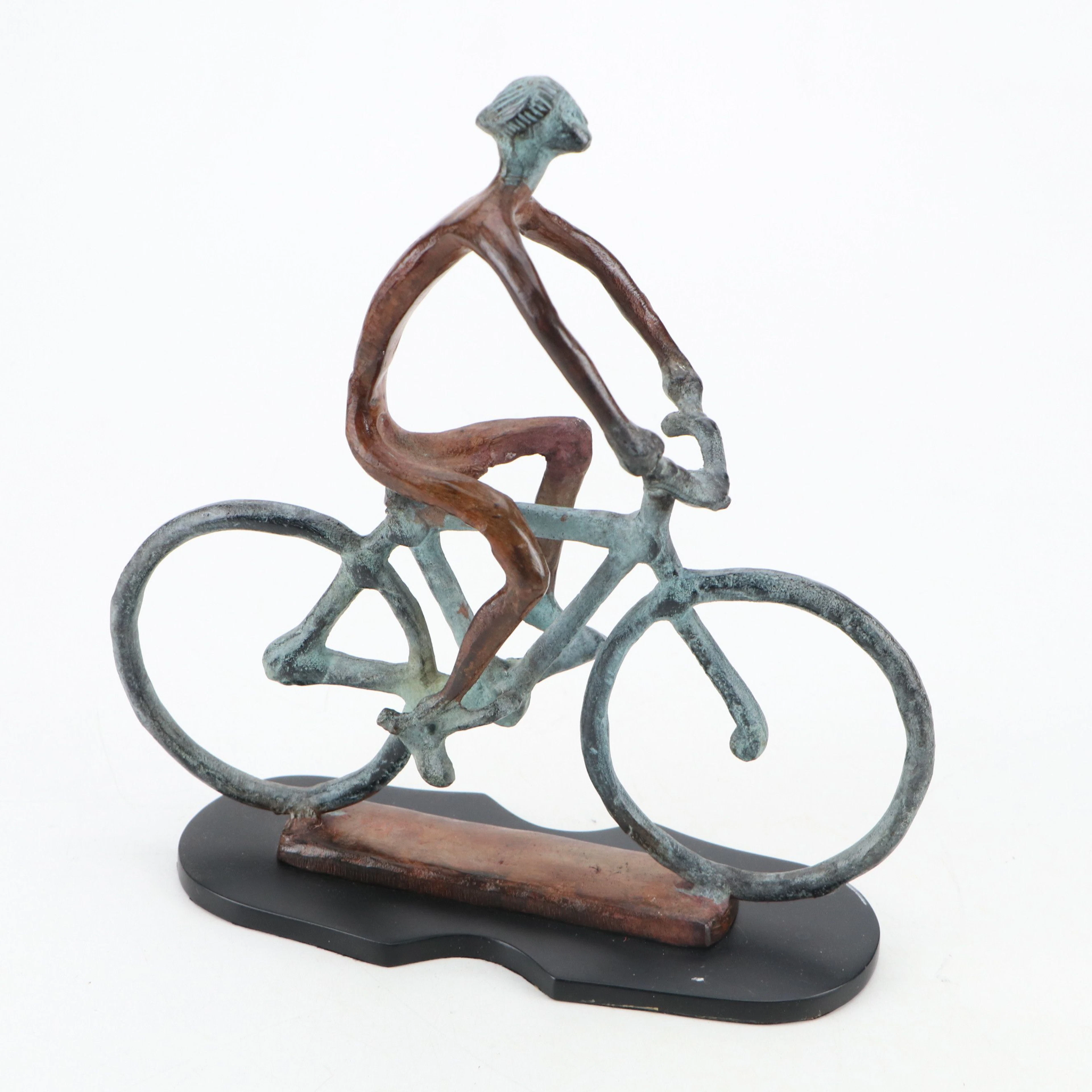 Minimalist Cast Metal Bicyclist Sculpture, Late 20th Century