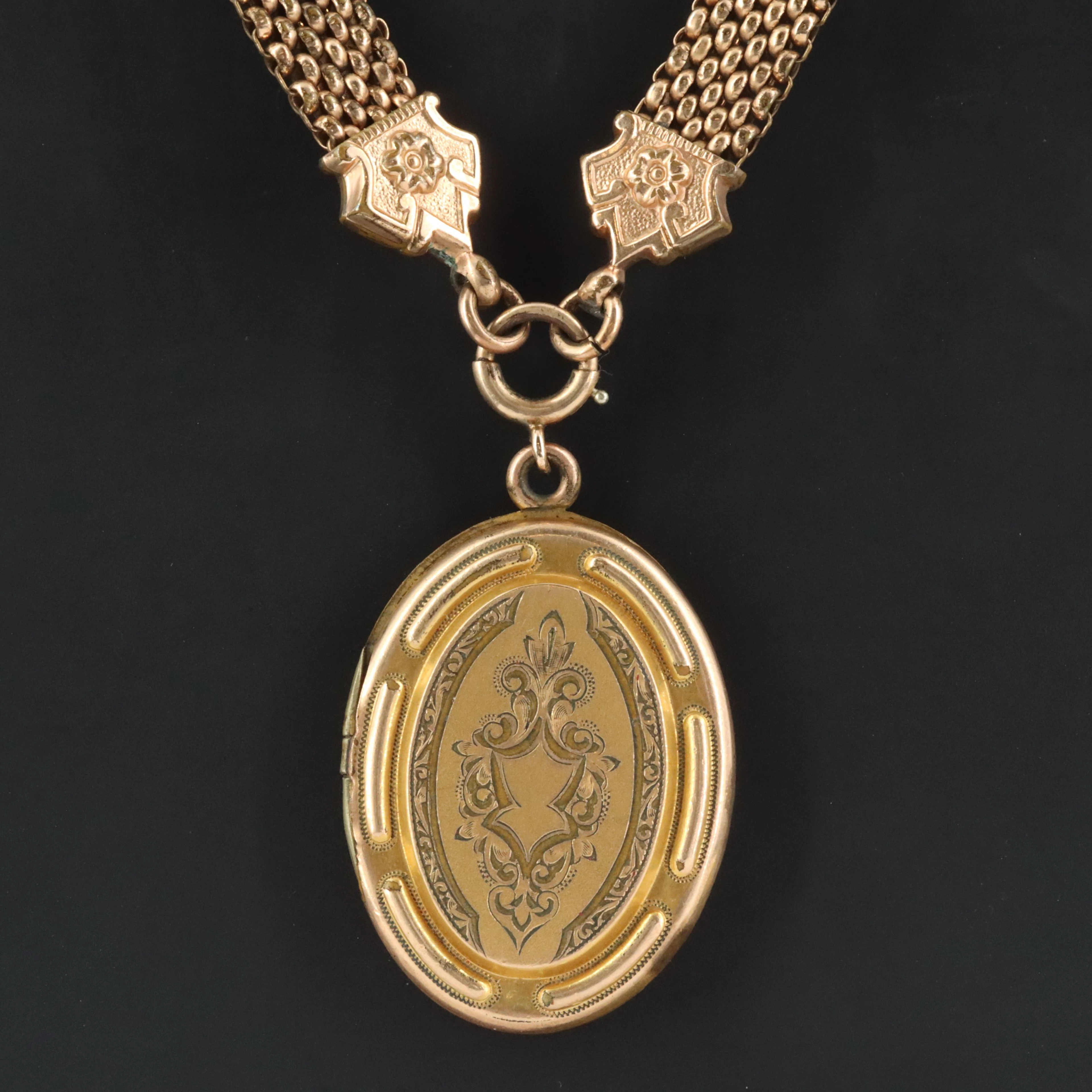 Bliss Bros. Co. Colonial Dame Engraved Locket Necklace