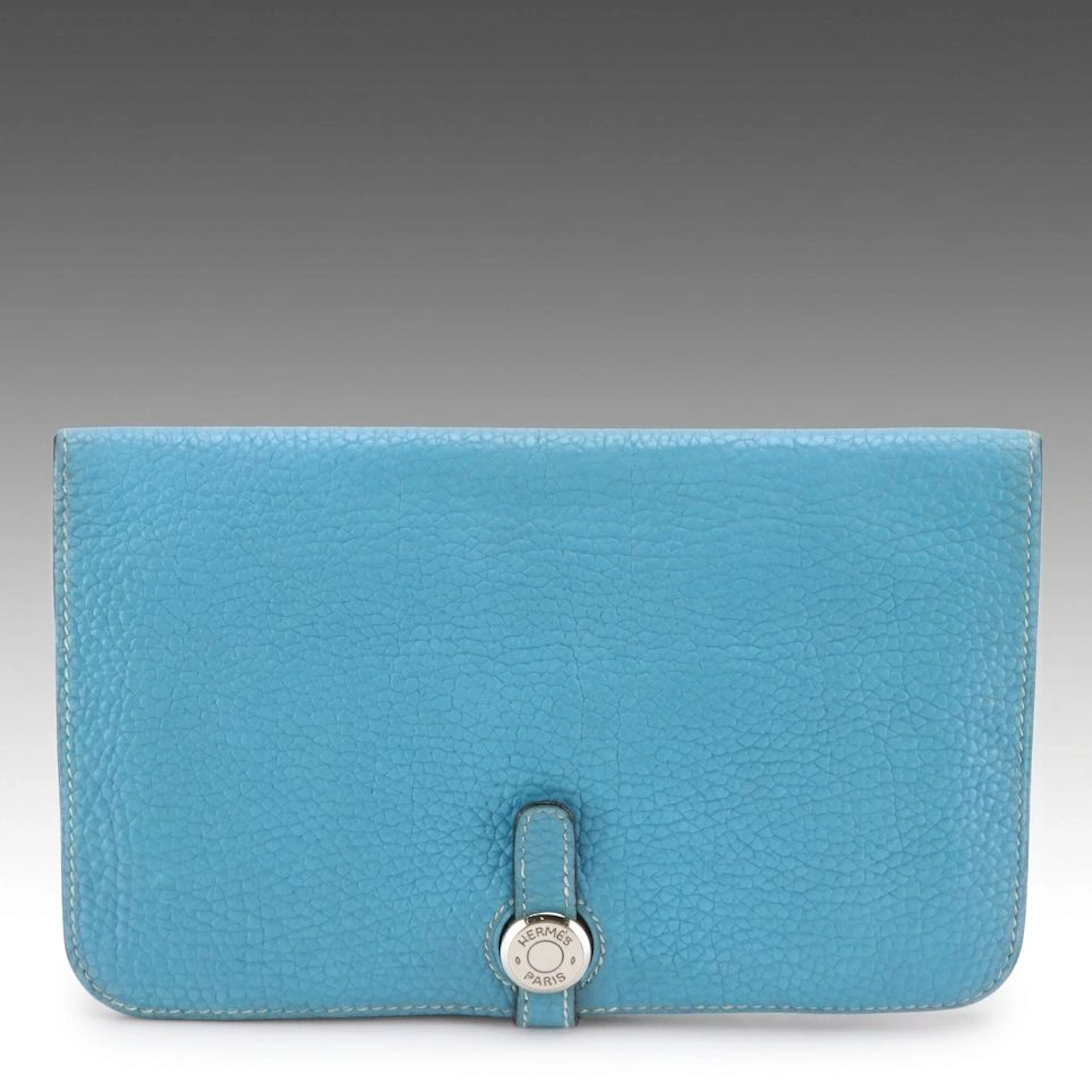 Hermès Dogon Duo GM Bifold Wallet in Blue Clemence Leather