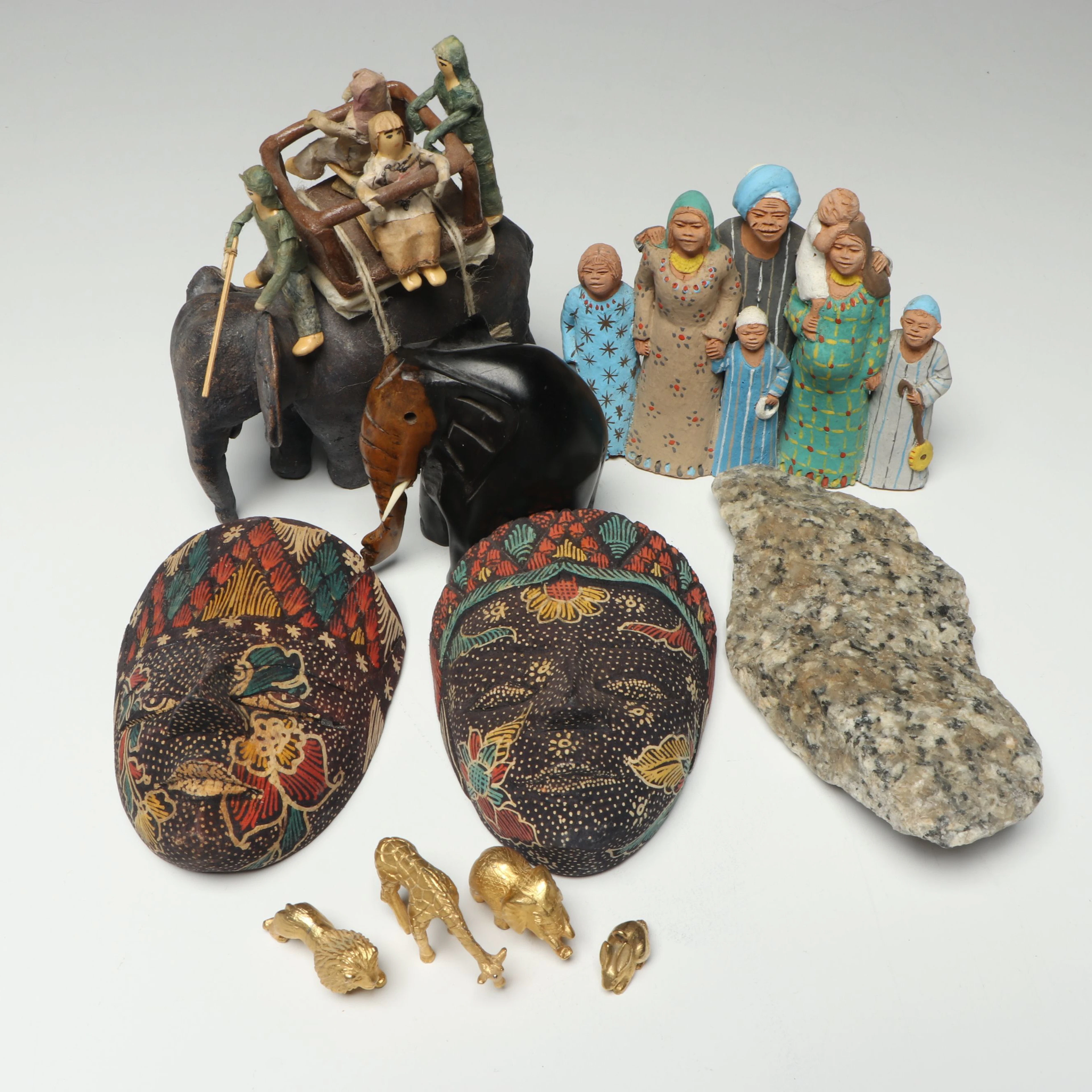 Indian Elephant and Riders with Other Figurines and Decor