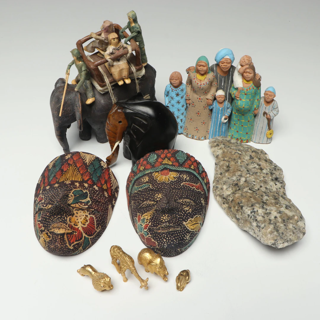Indian Elephant and Riders with Other Figurines and Decor