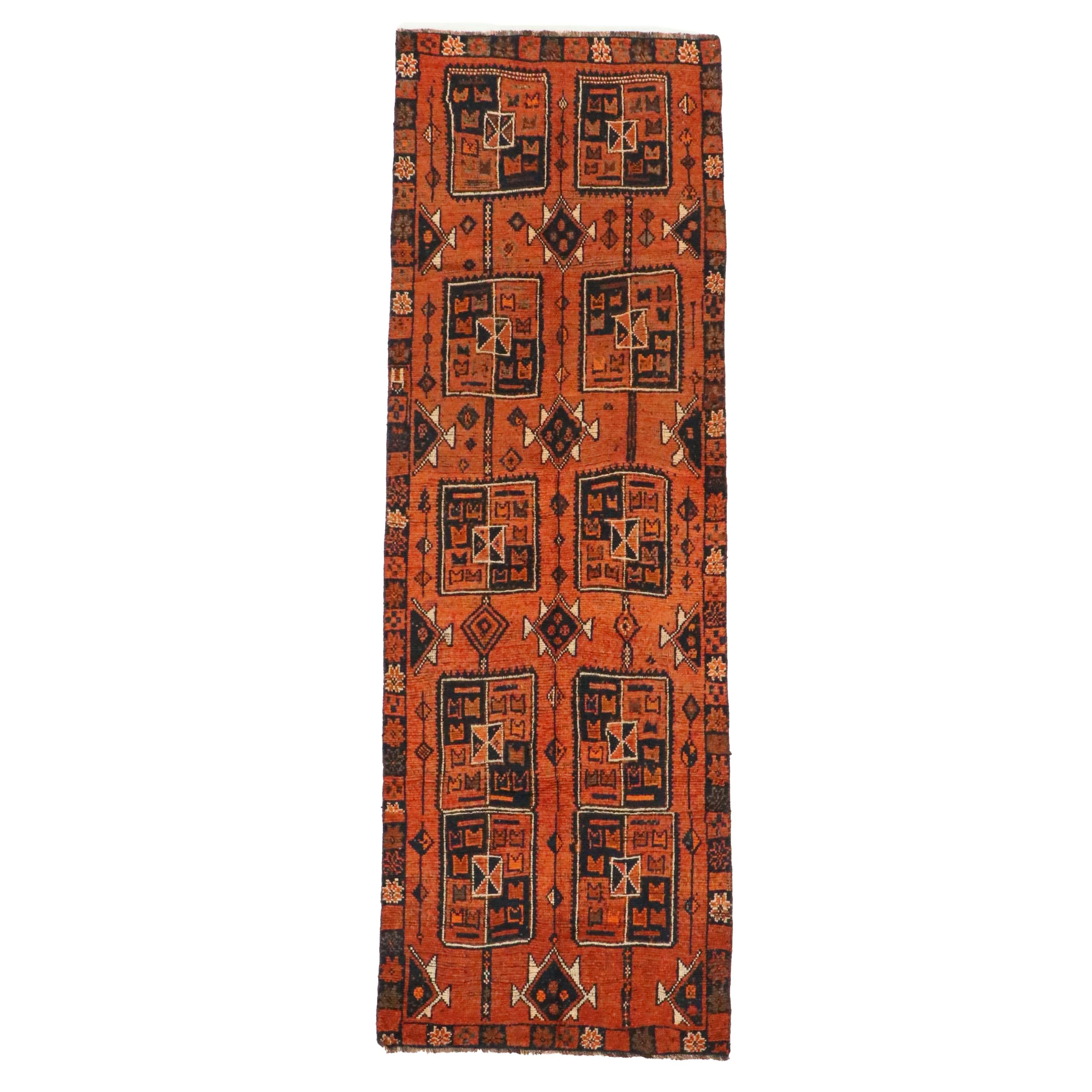 3'9 x 11'1 Hand-Knotted Persian Kurdish Carpet Runner Long Rug