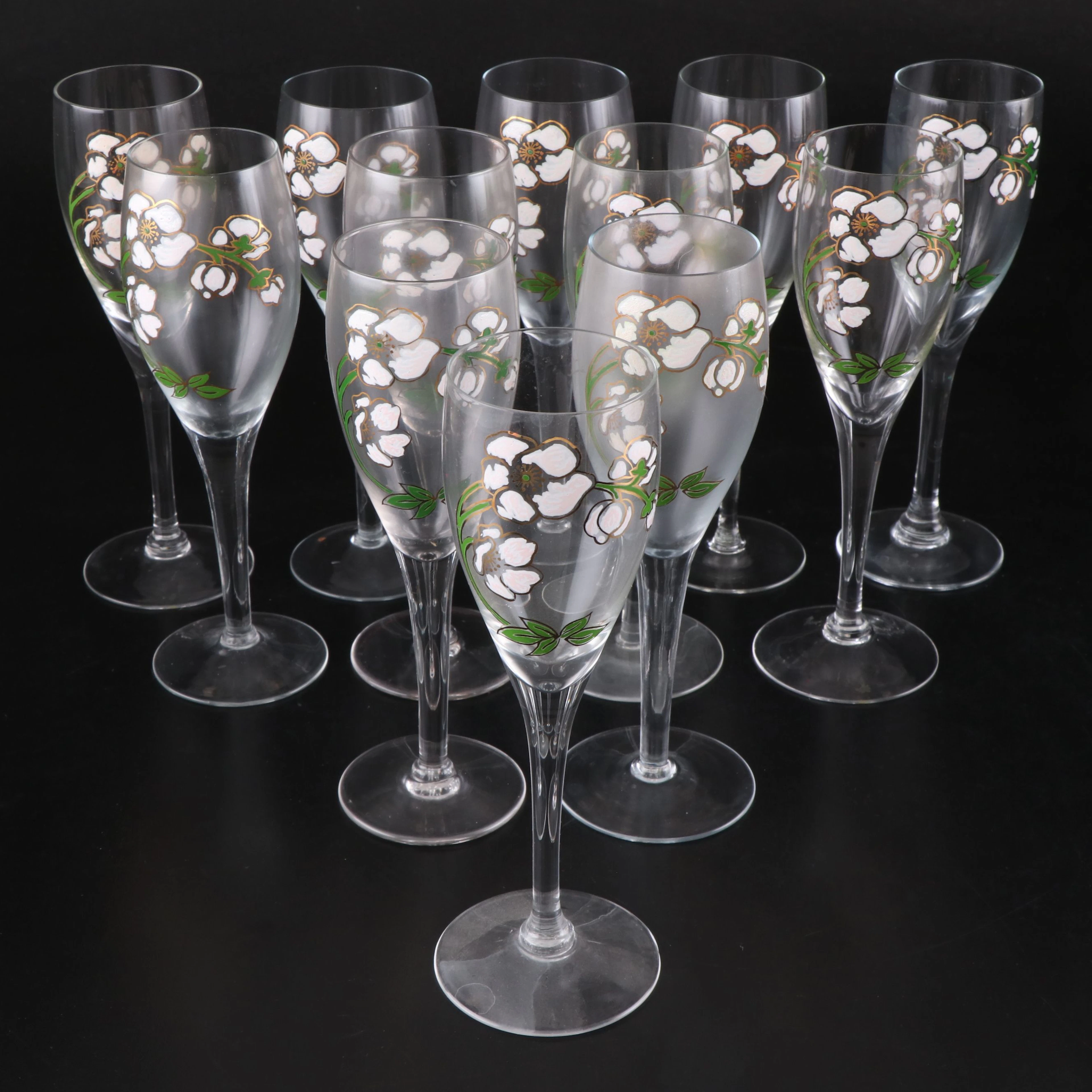 Perrier-Jouët Hand-Painted Belle Epoque Champagne Flutes with Presentation