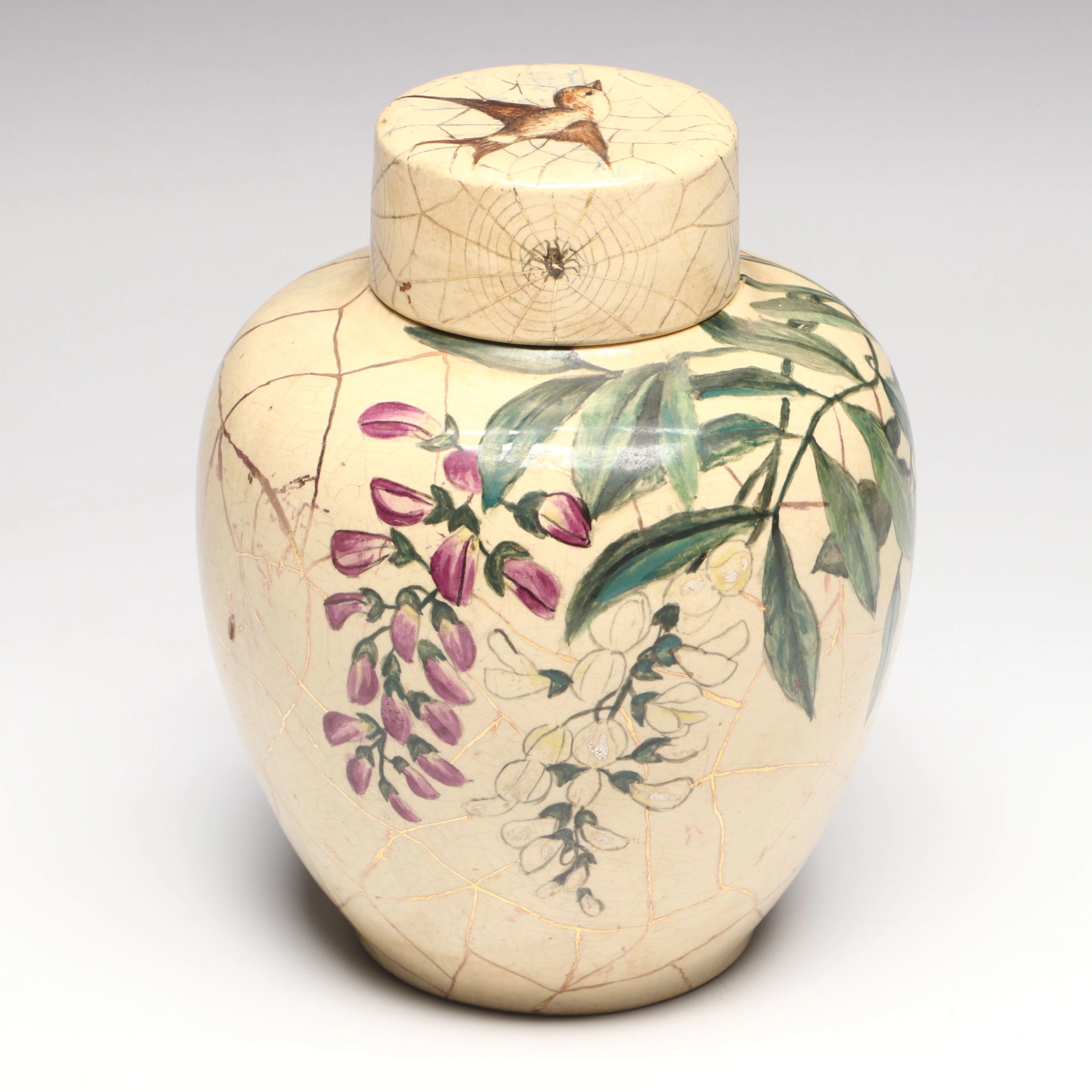 Signed Kintsugi Style Art Pottery Ginger Jar, 1883