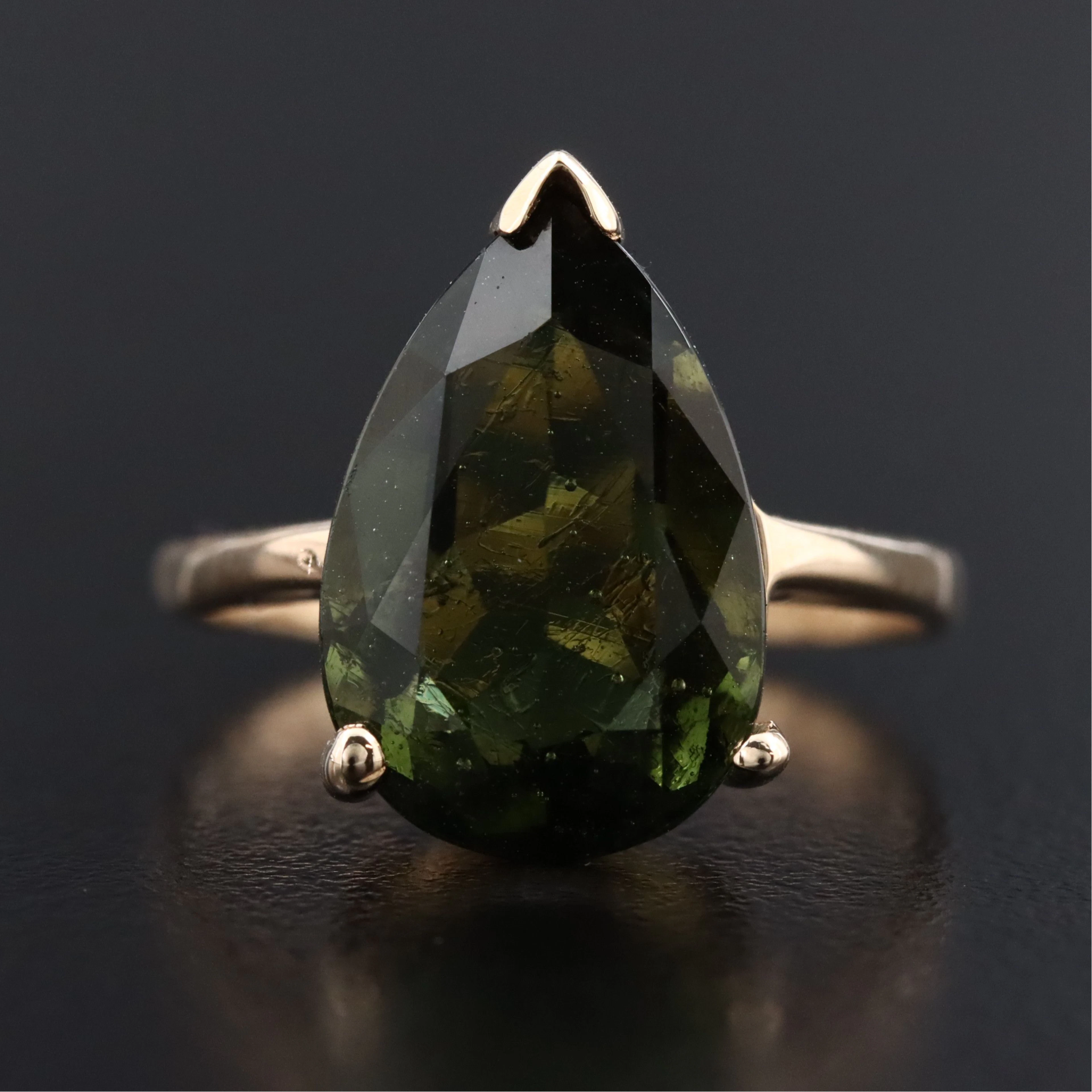 14K Moldavite Ring
