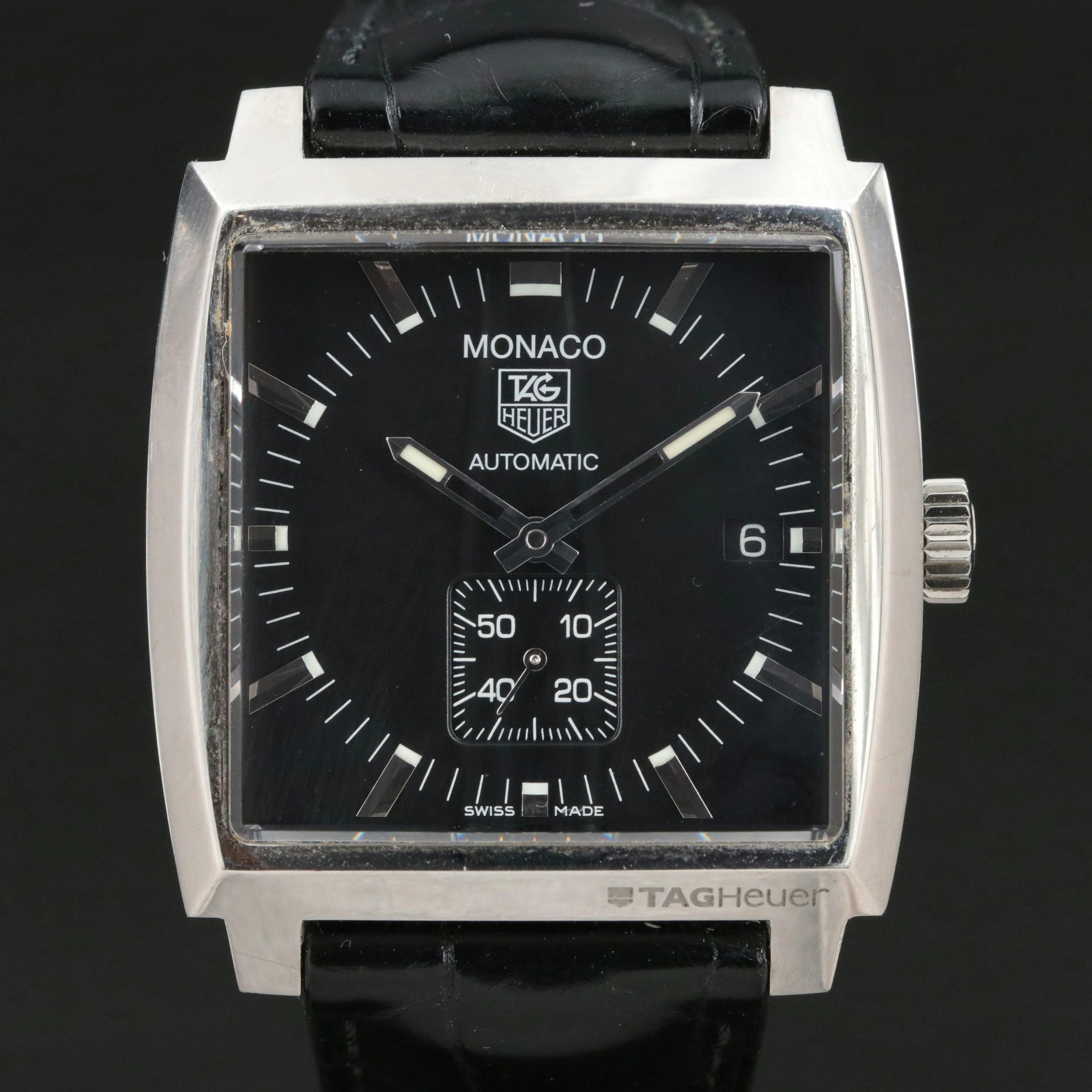 TAG Heuer Monaco St. Steel Automatic Black Dial Date Watch