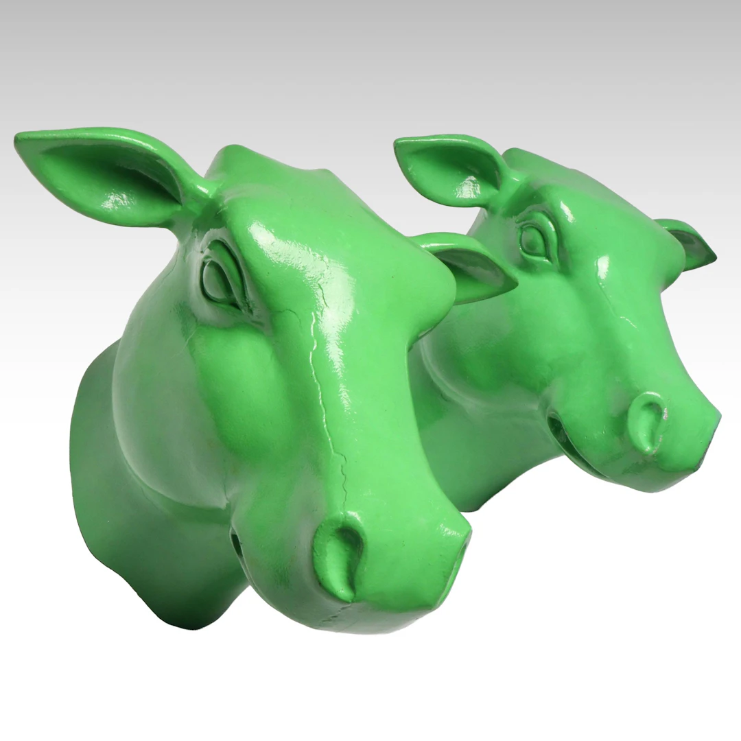 Pair of Contemporary Painted Metal Wall-Mounted Cow Heads, 21st Century