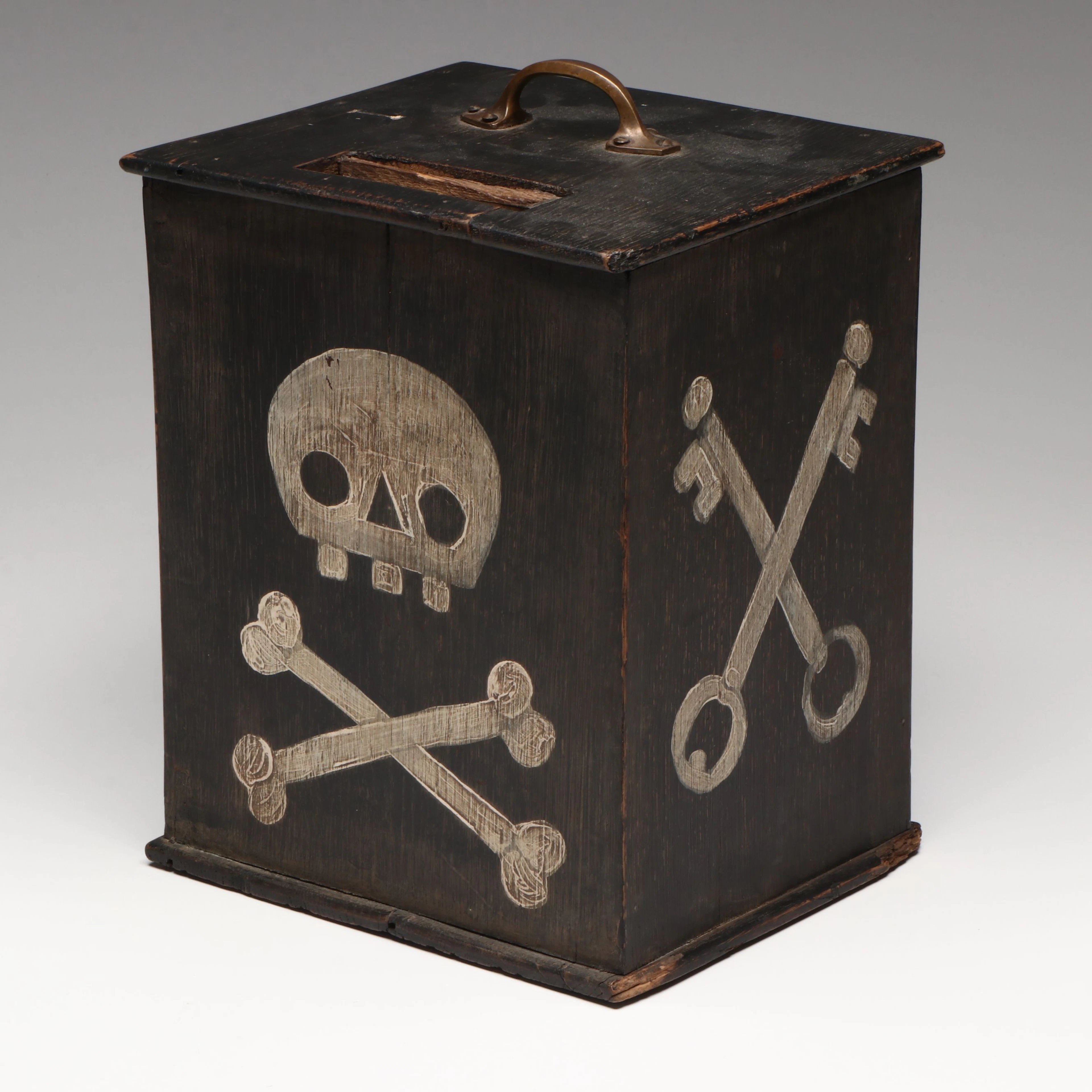 Antique German Wooden Grave Donation Poor Box, Early 20th Century