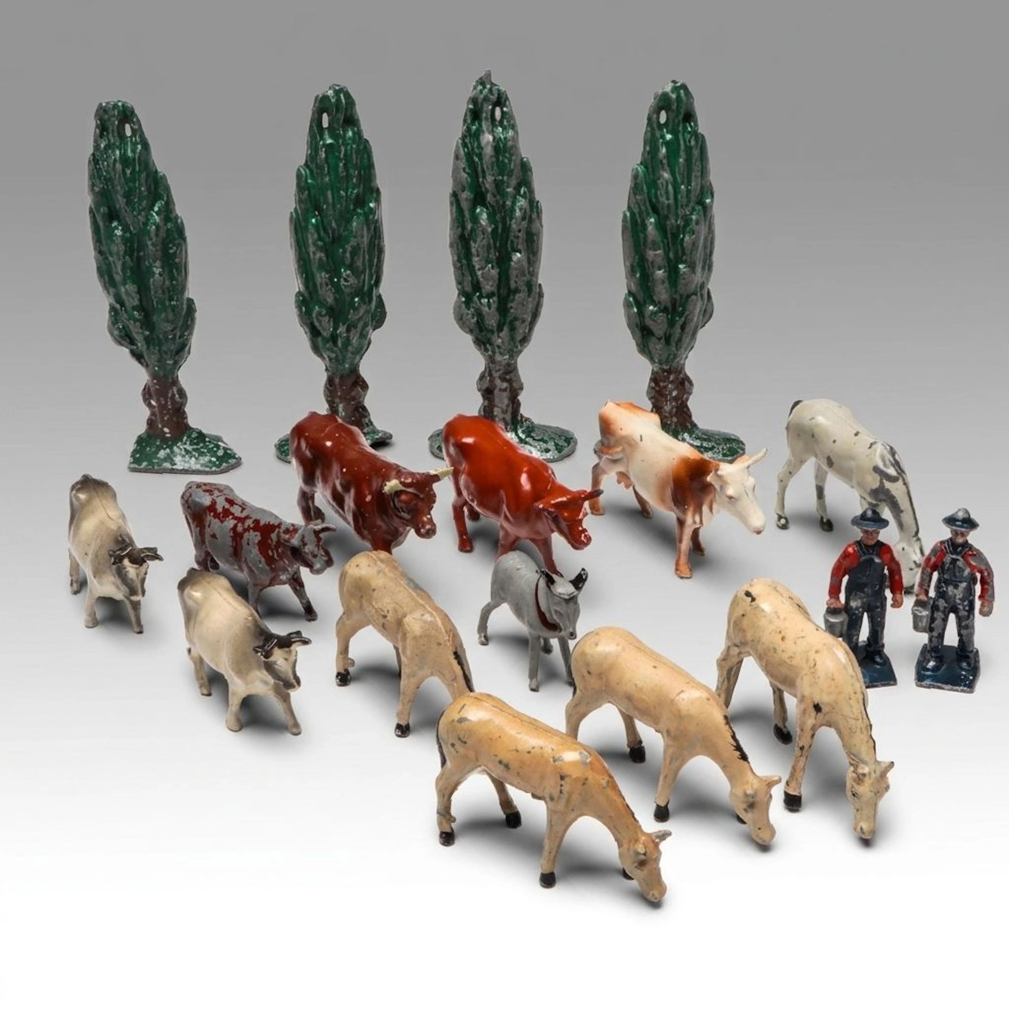 Lincoln Logs Barnyard, Johillco and More Metal Figurines, Mid-20th C.