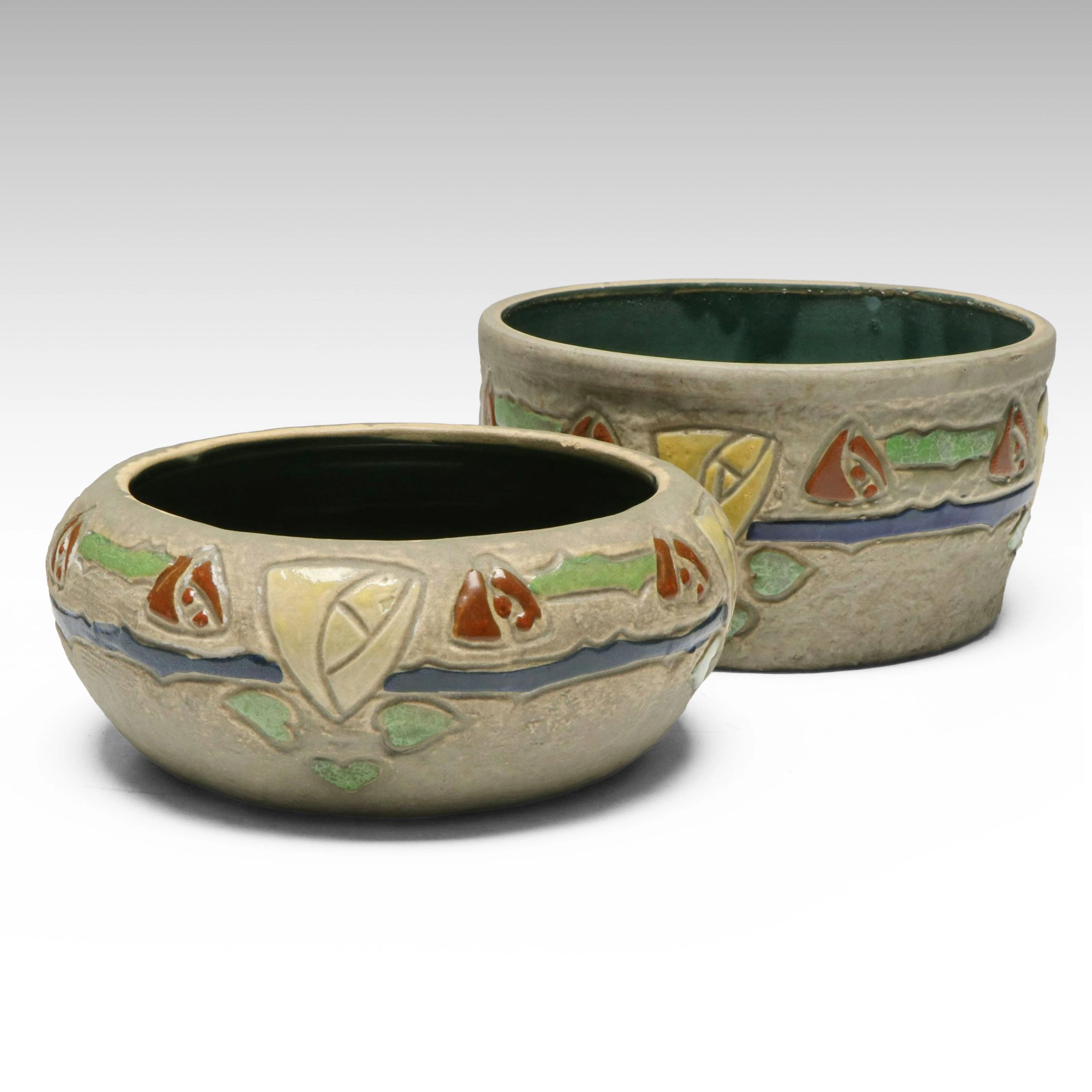 Roseville Pottery "Mostique" Round Ceramic Planter Bowls, Early 20th C.