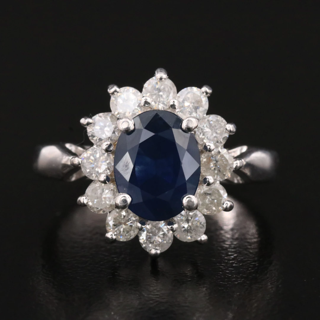 14K 1.88 CT Sapphire and Diamond Halo Ring