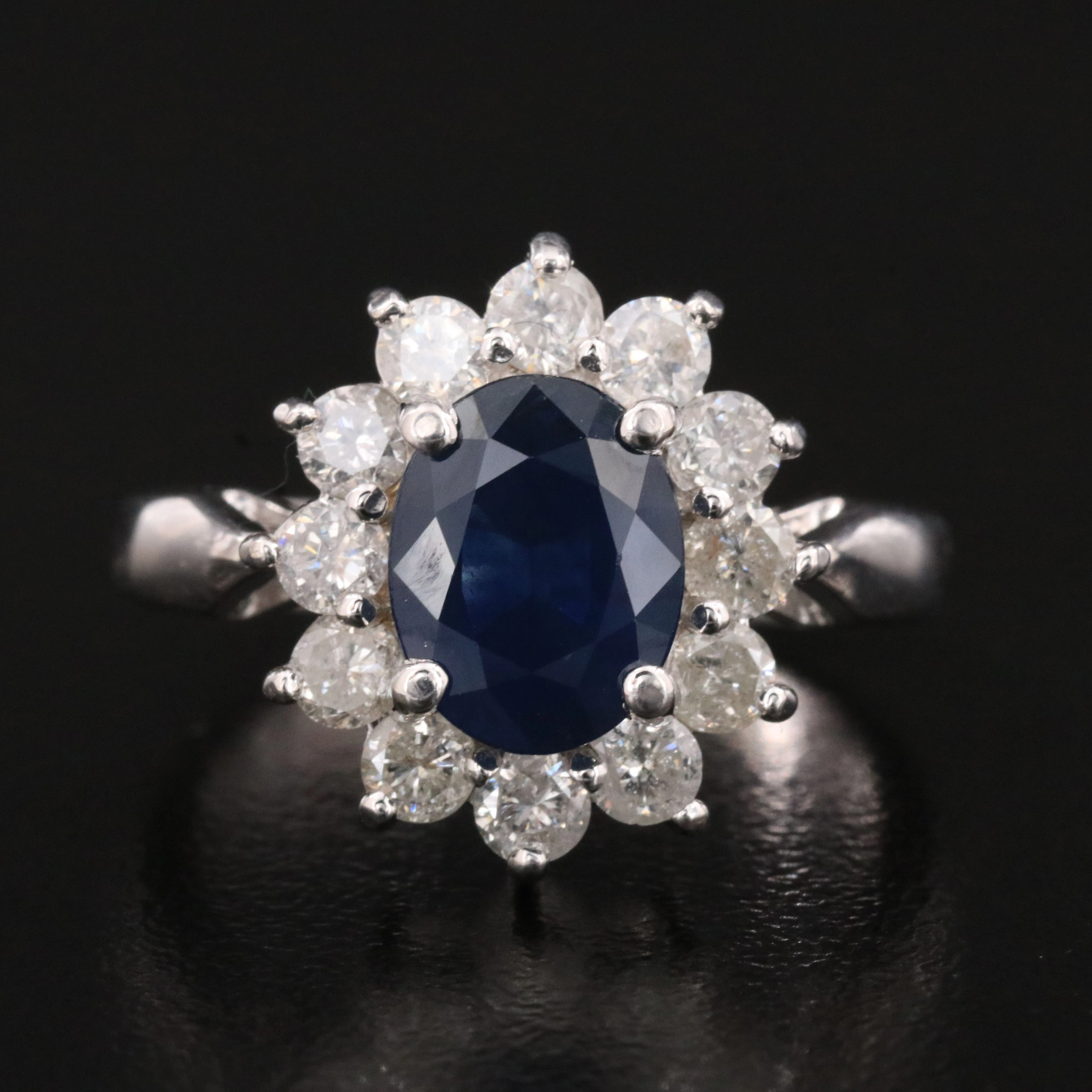 14K 1.88 CT Sapphire and Diamond Halo Ring