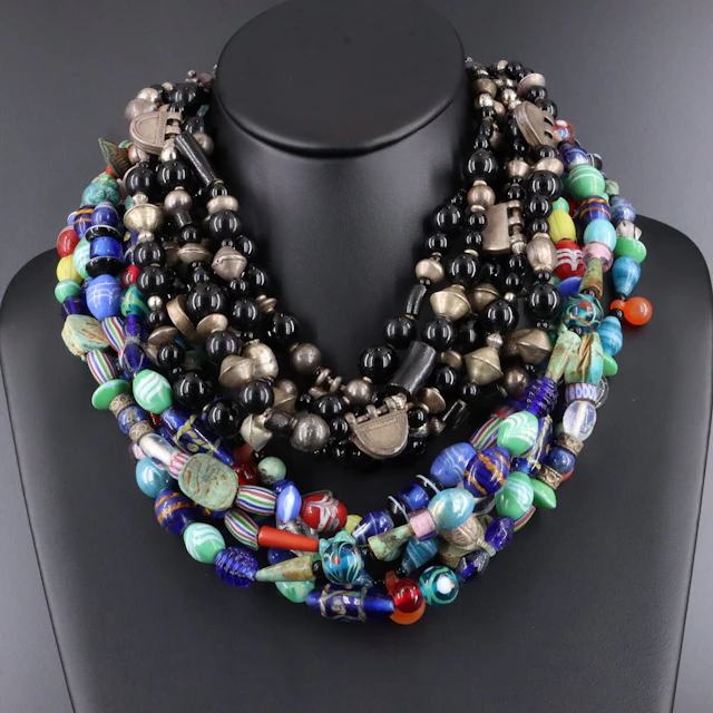 Beaded Torsade Necklaces with Sterling Including Black Onyx, Coral and Glass