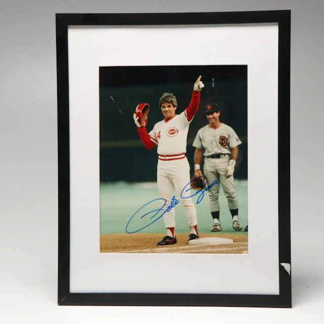 Pete Rose Signed Cincinnati Reds Baseball Print in Matted Frame