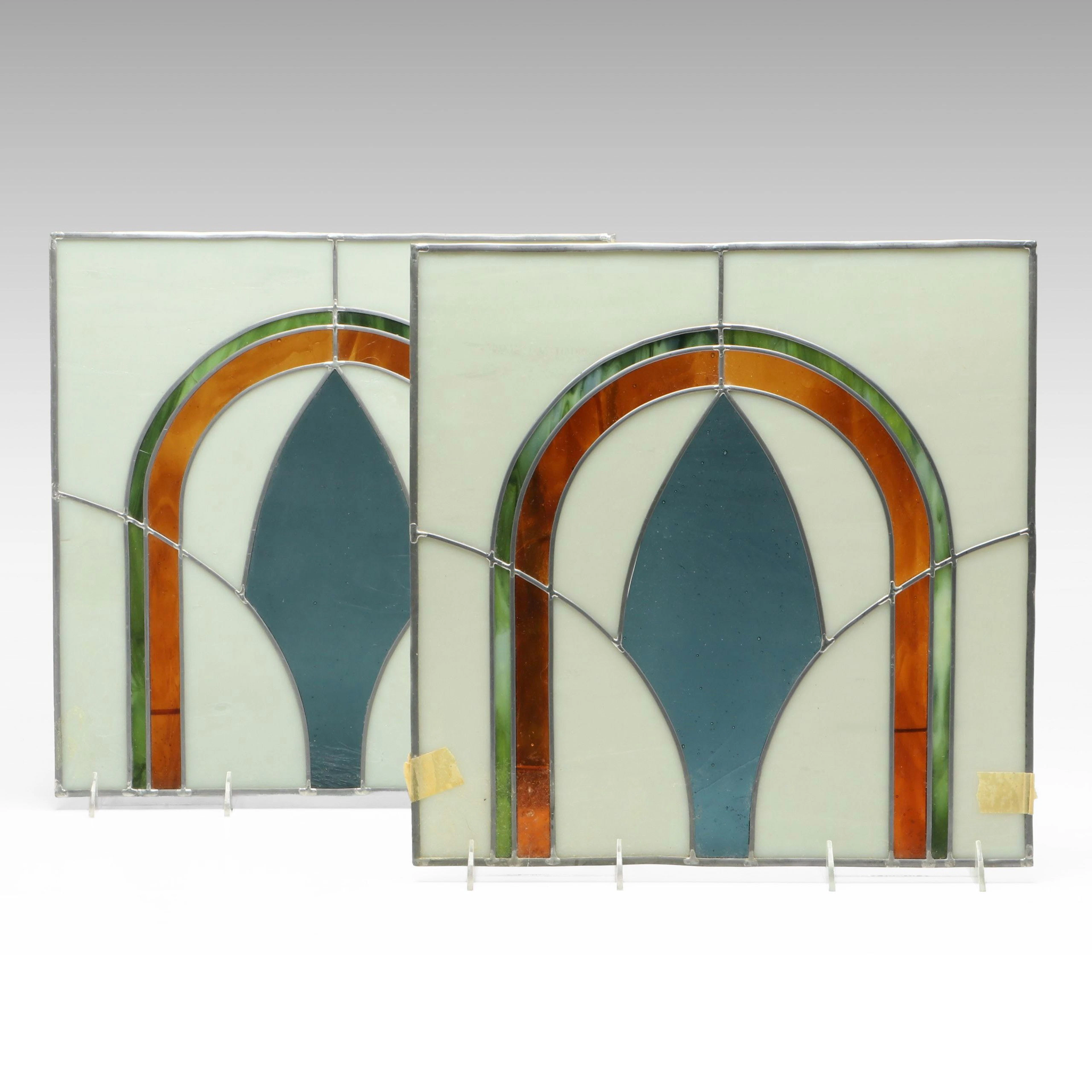 Pair of Art Nouveau Style Stained Glass Panels