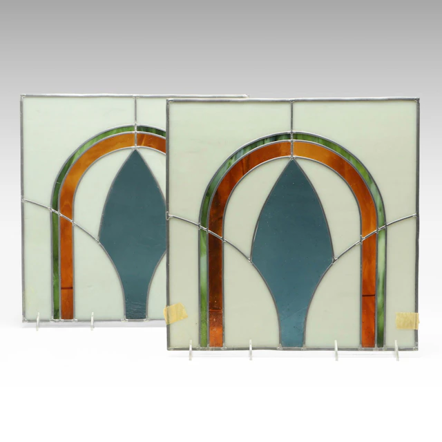 Pair of Art Nouveau Style Stained Glass Panels