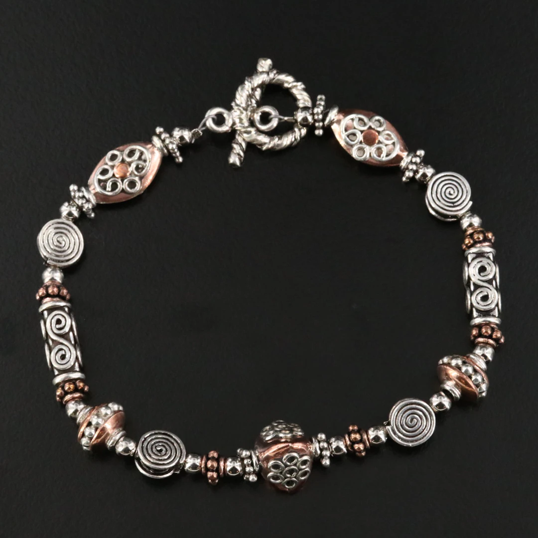 Sterling Ornate Bead Toggle Bracelet