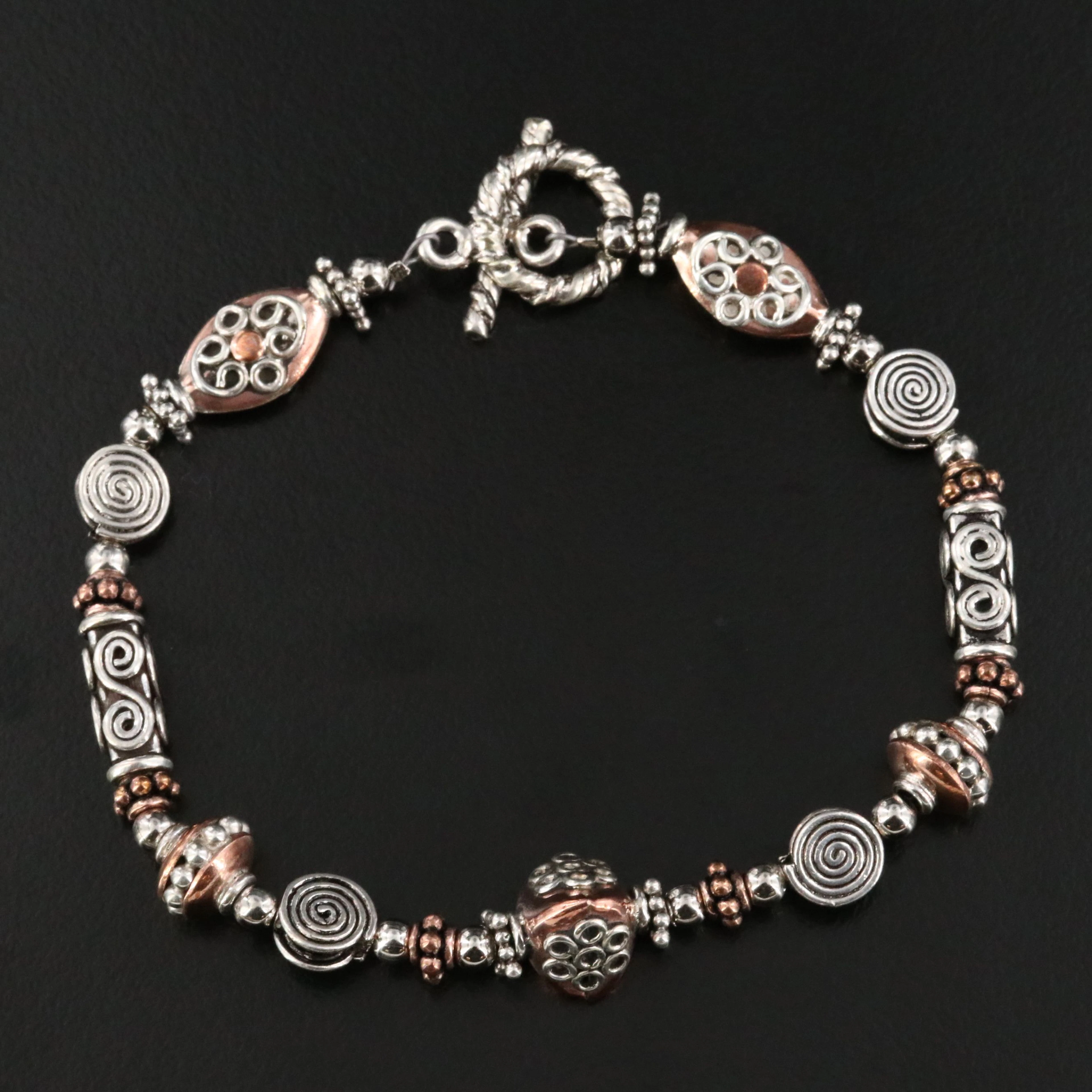 Sterling Ornate Bead Toggle Bracelet
