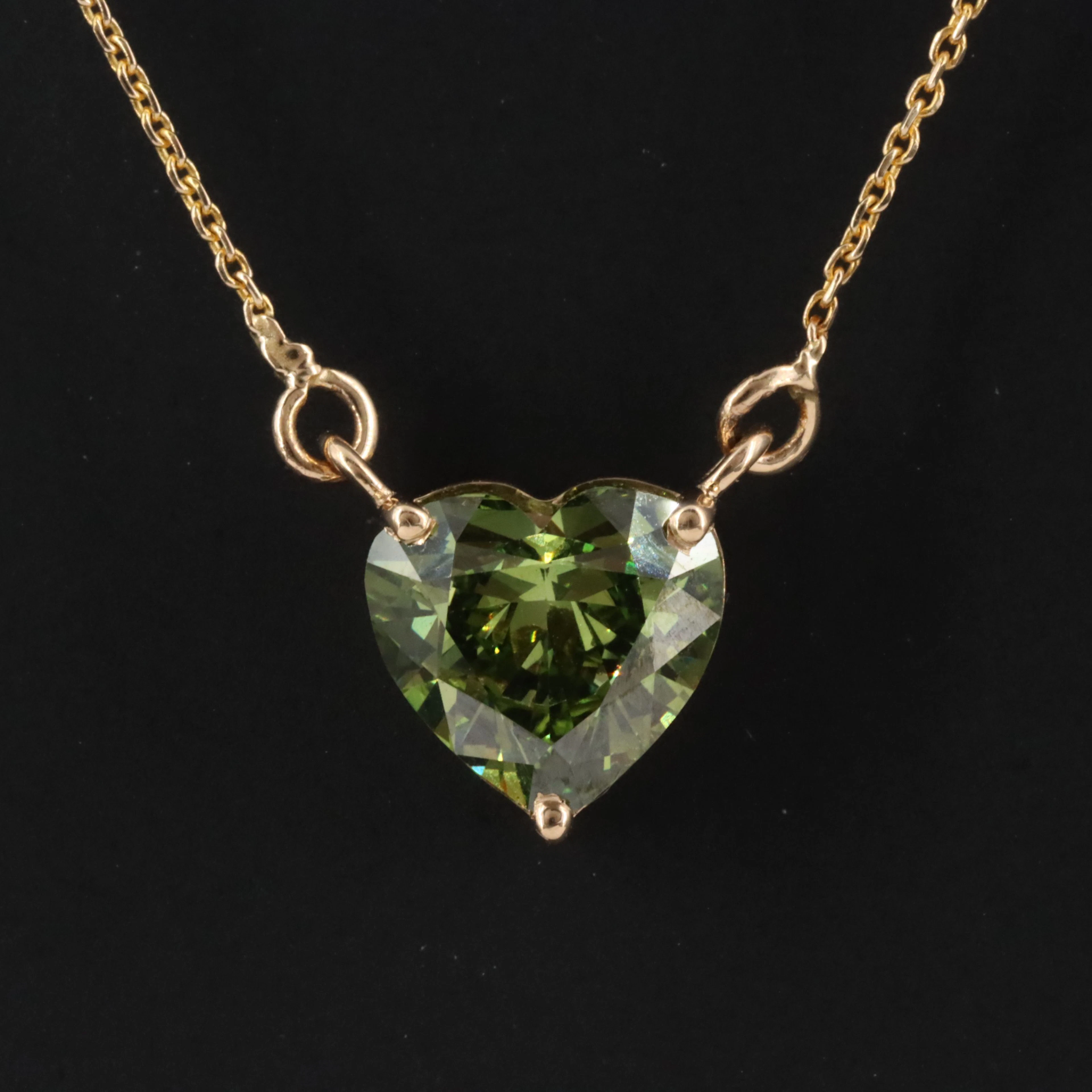 14K 2.20 CT Lab Grown Fancy Vivid Green Diamond Solitaire Necklace w/IGI Report
