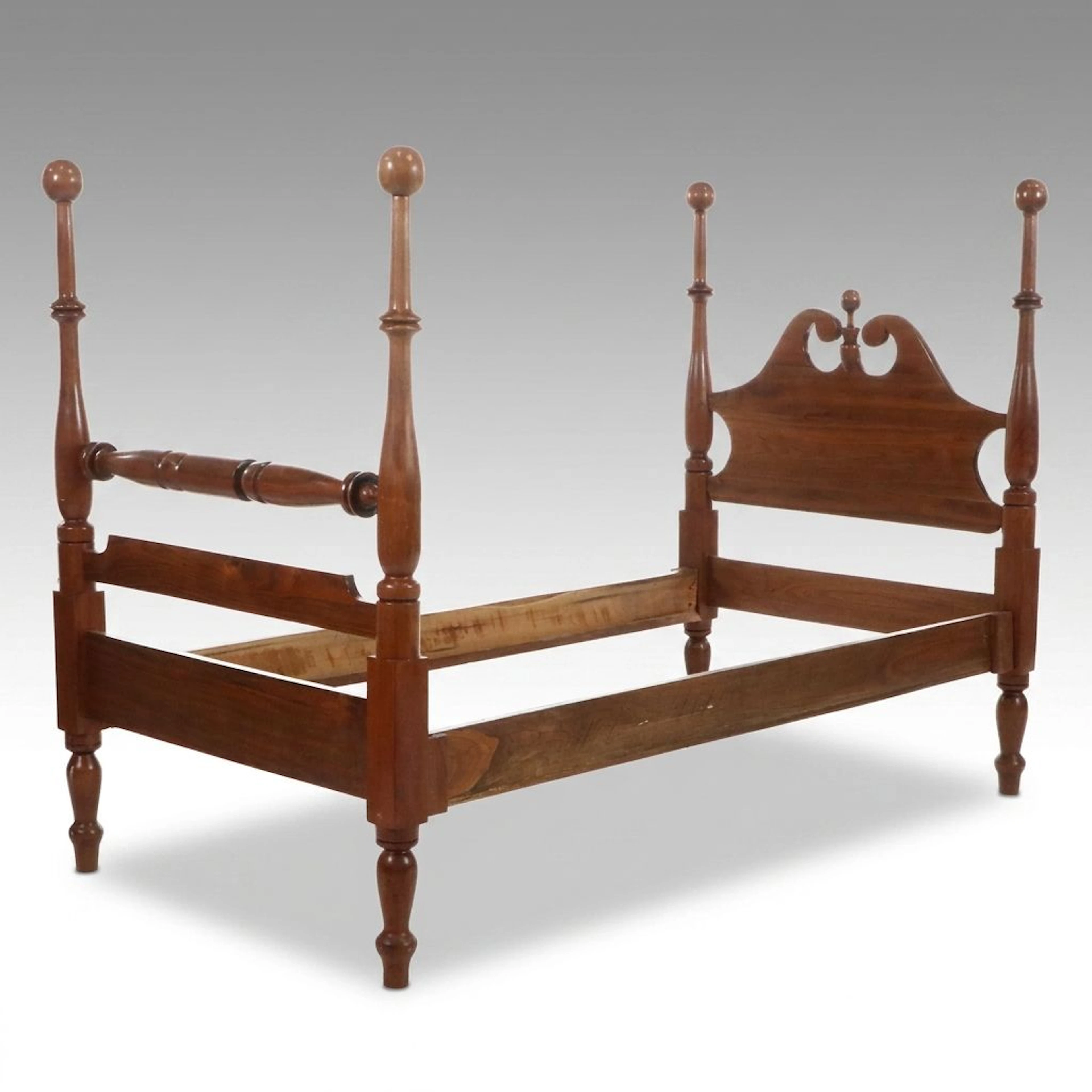 Early American Style Mahogany Twin Size Four-Poster Bed Frame, 20th Century