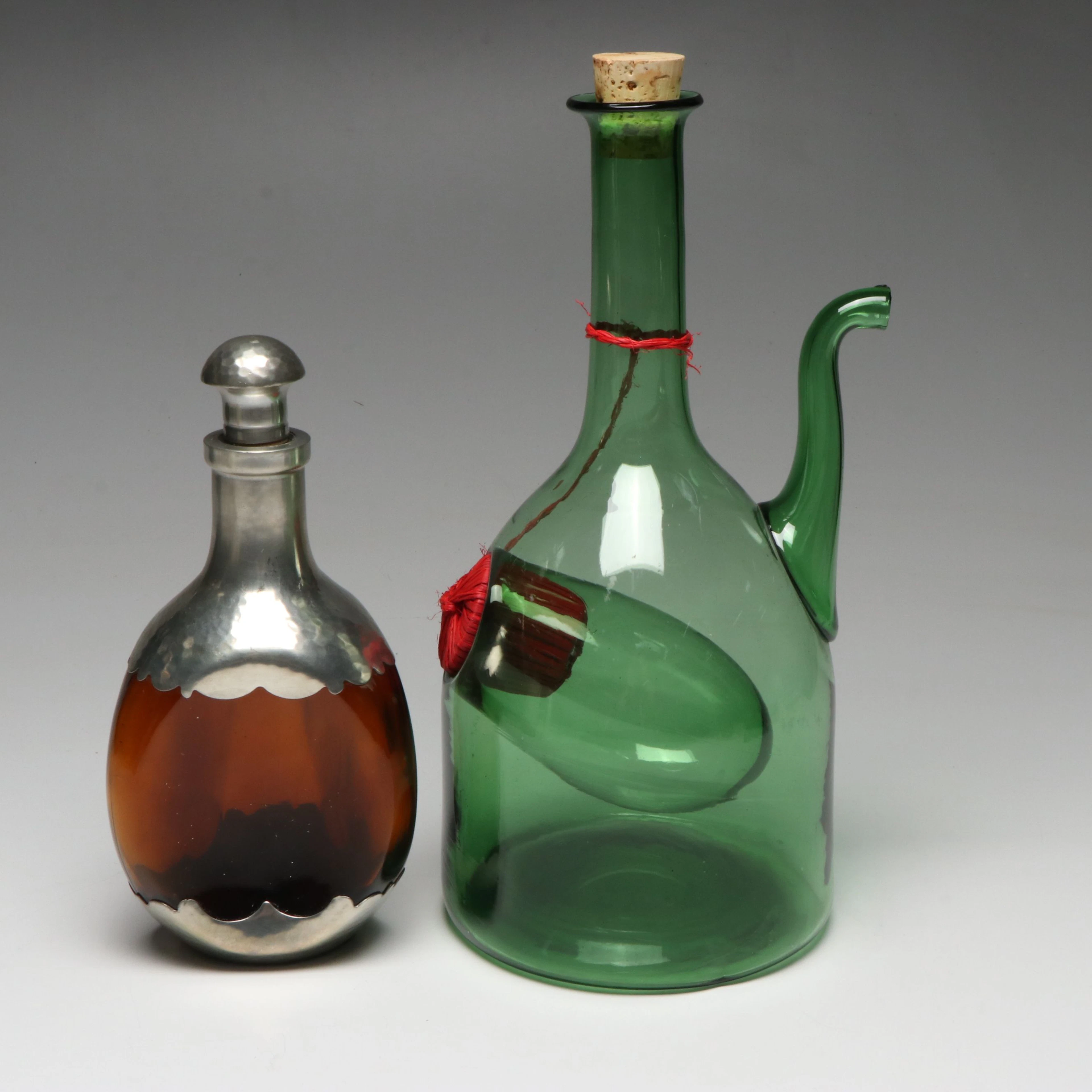 Royal Holland Daalderop Pinched Amber Glass and Pewter Decanter with Other
