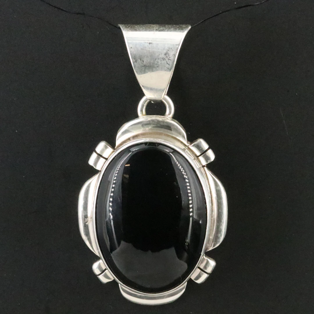 Signed Southwest Sterling Black Onyx Pendant