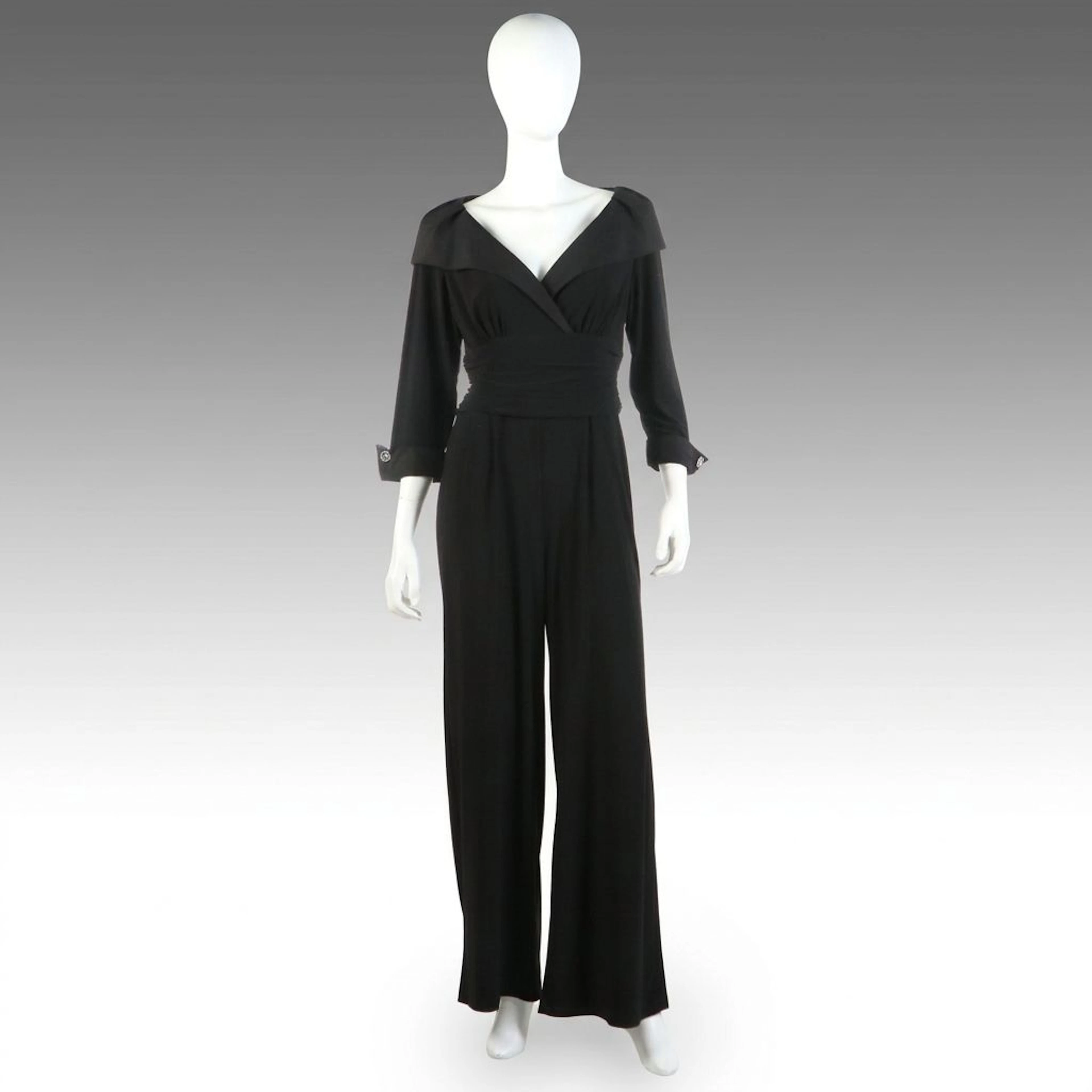 Jessica Howard Wide Draped Collar Side Ruched Waist Jumpsuit in Black