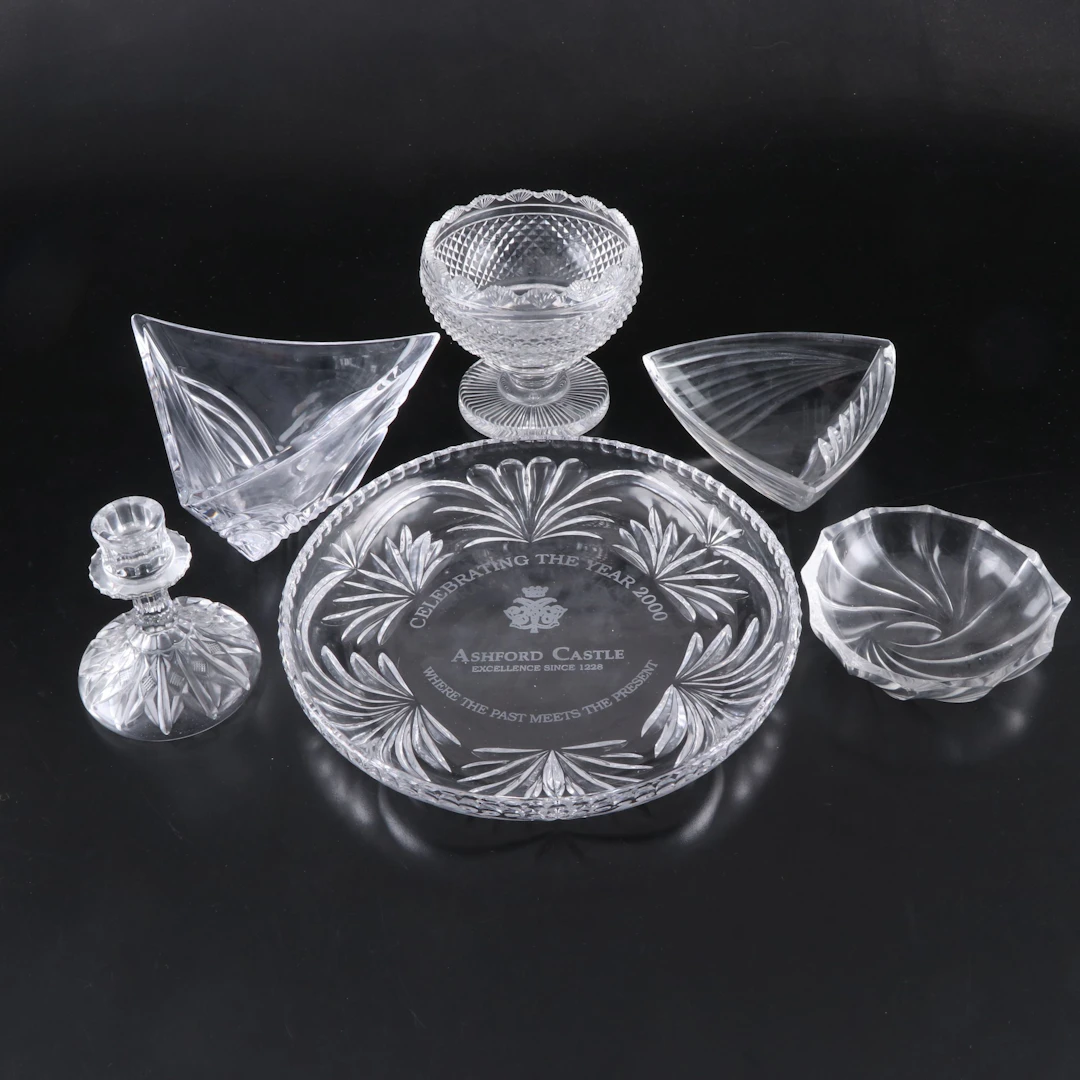 Val St Lambert "Royal" Nappy and More Cut Crystal Table Accessories