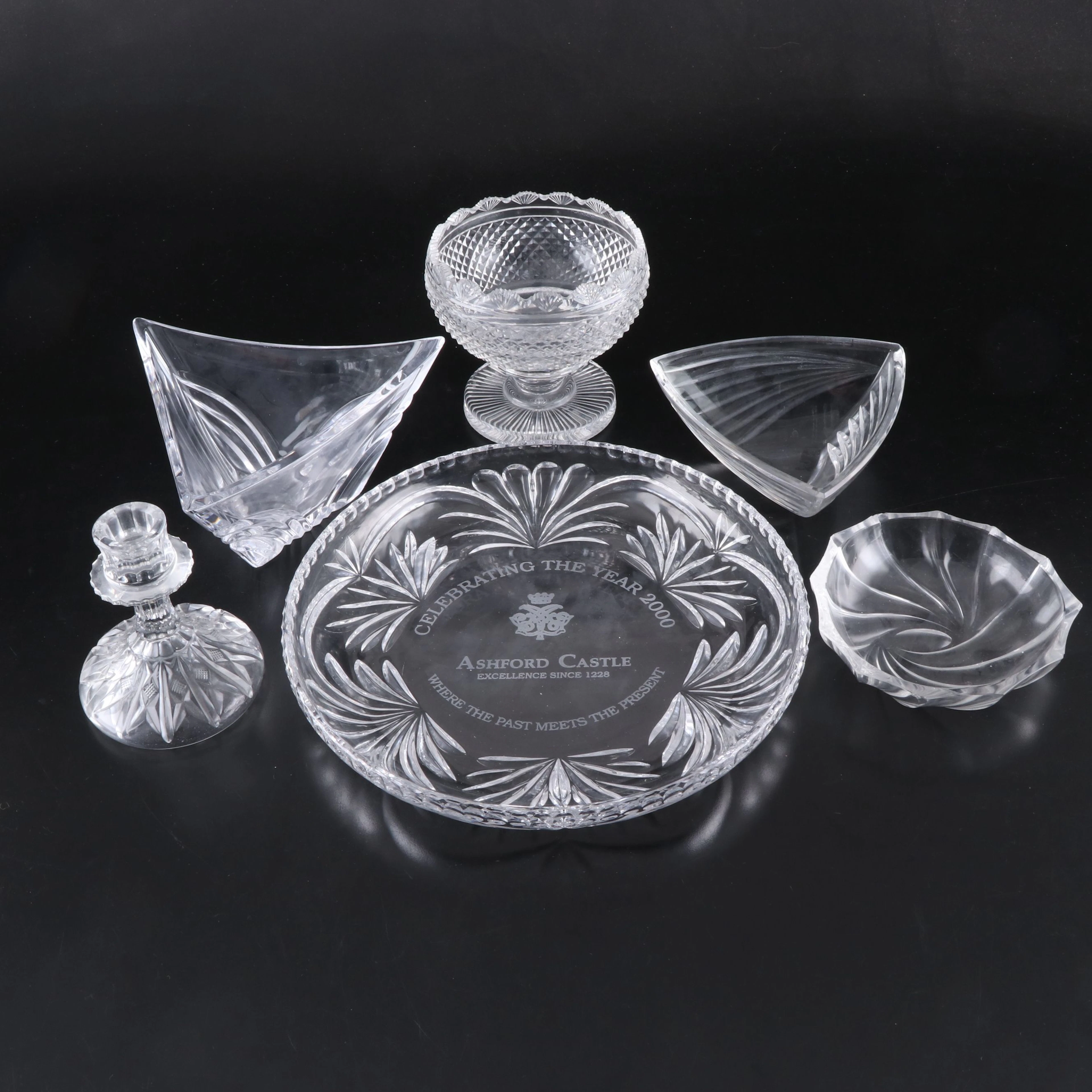 Val St Lambert "Royal" Nappy and More Cut Crystal Table Accessories
