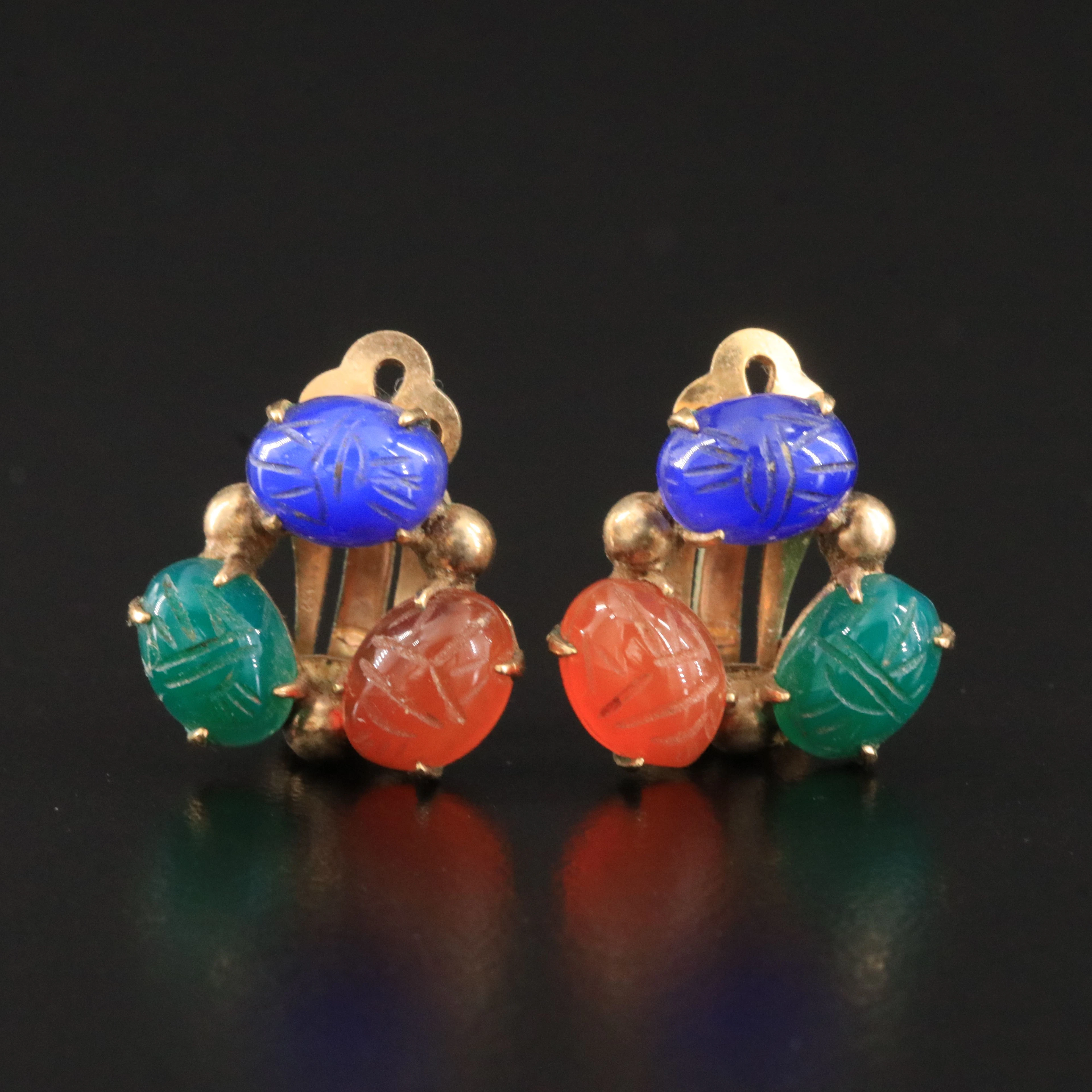Winard Gold-Filled Scarab Earrings with Carnelian and Onyx
