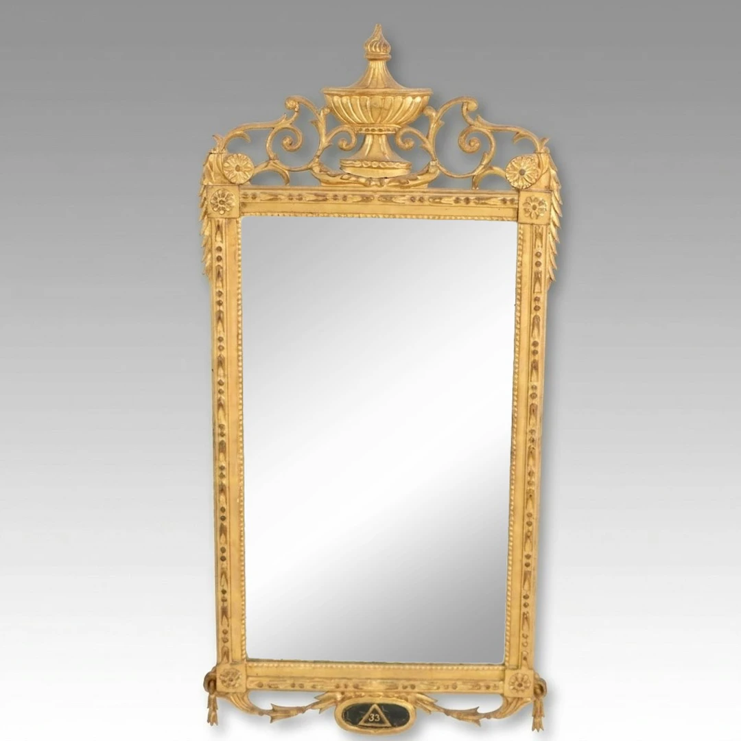 Masonic Gilt-Gesso Mirror with Scottish Rite 33rd Degree Cartouche