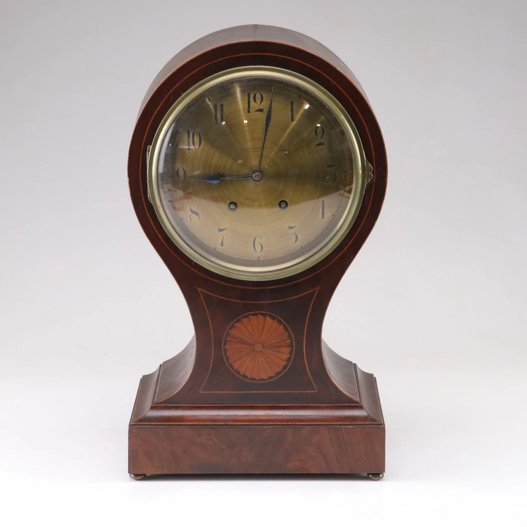 Edwardian Inlaid Mahogany Balloon Shaped Mantel Clock, Early 20th Century