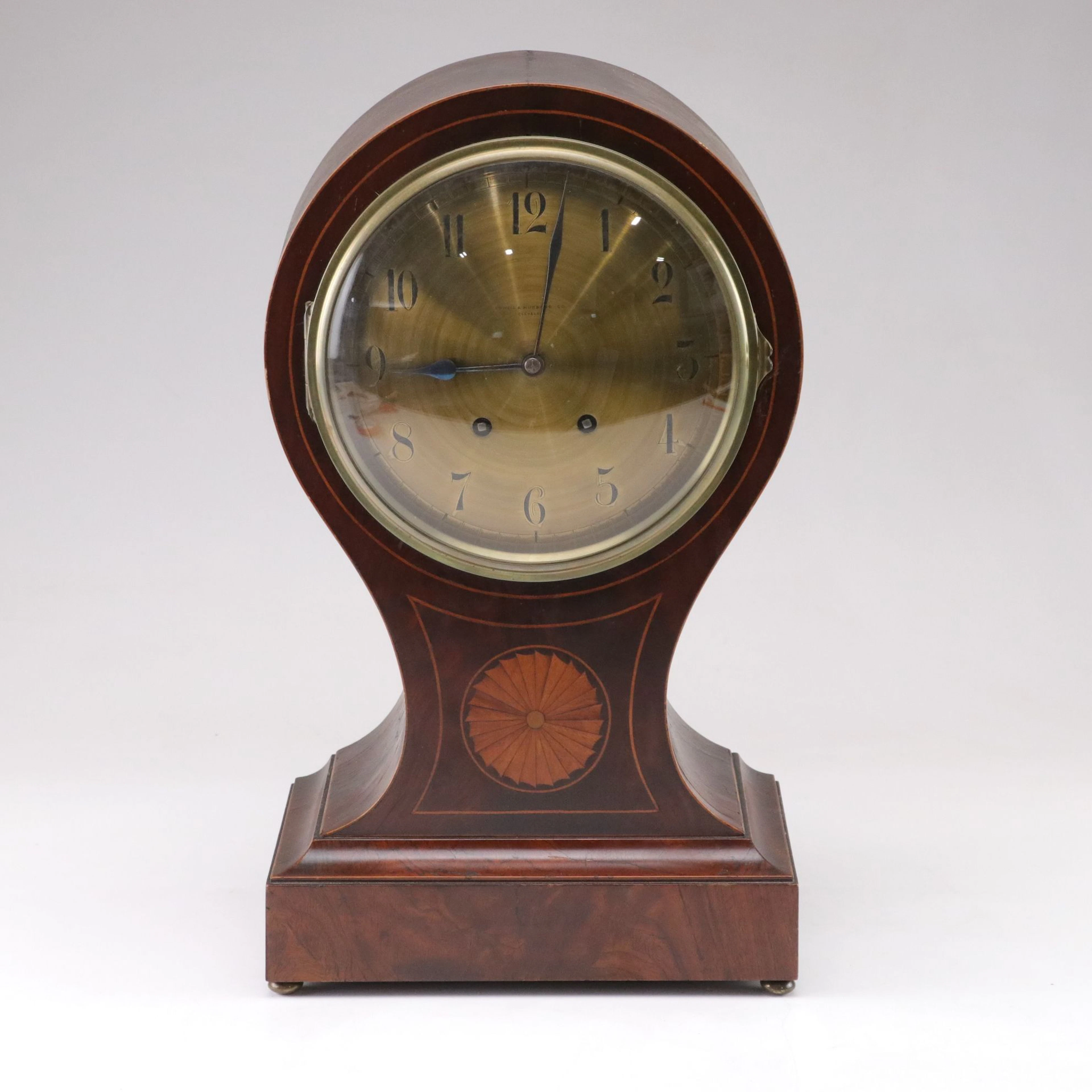 Edwardian Inlaid Mahogany Balloon Shaped Mantel Clock, Early 20th Century