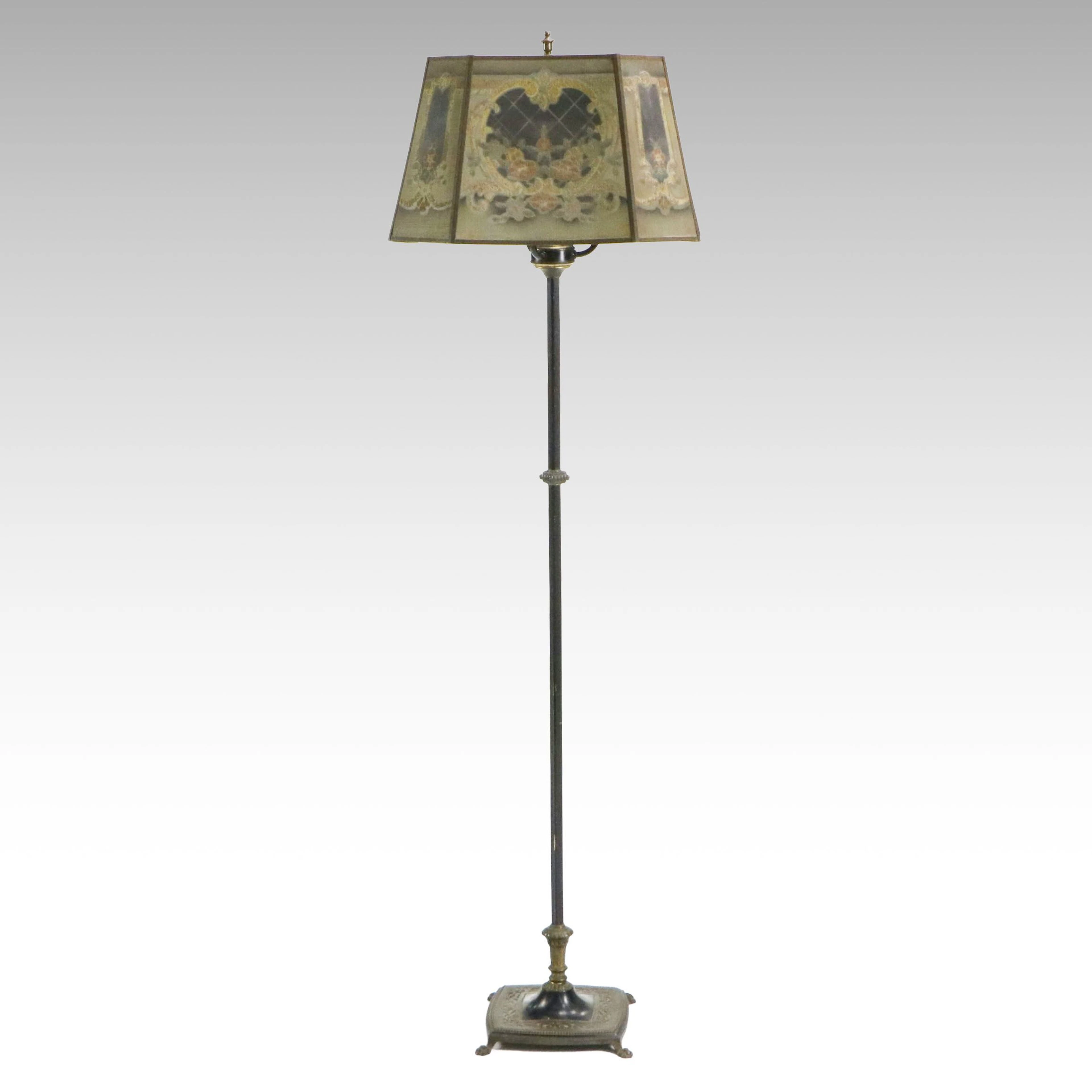Rembrandt Neoclassical Style Floor Lamp with Embroidered Canvas Shade