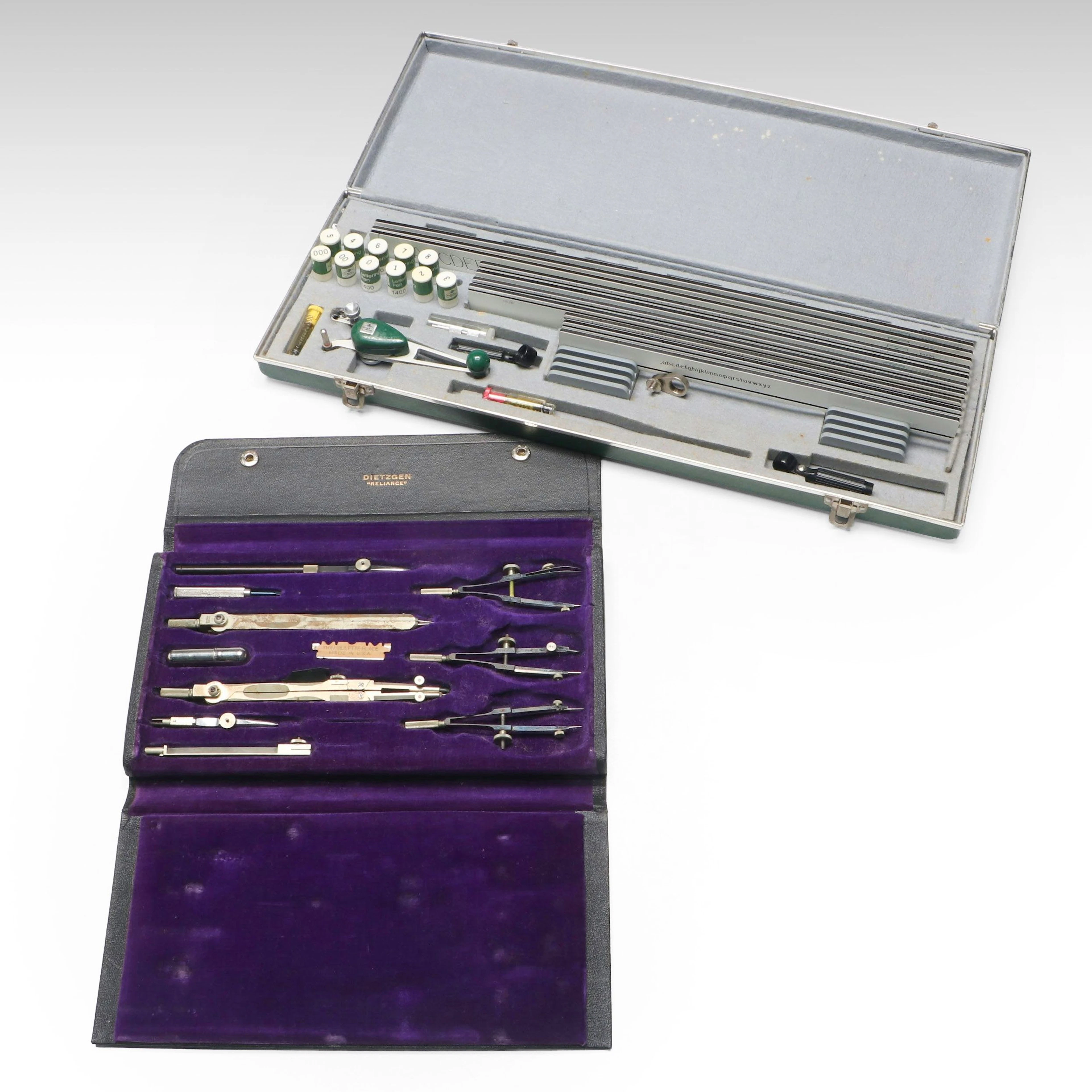 Dietzgen "Reliance" Compasses with Faber-Castell Lettering Set, Vintage