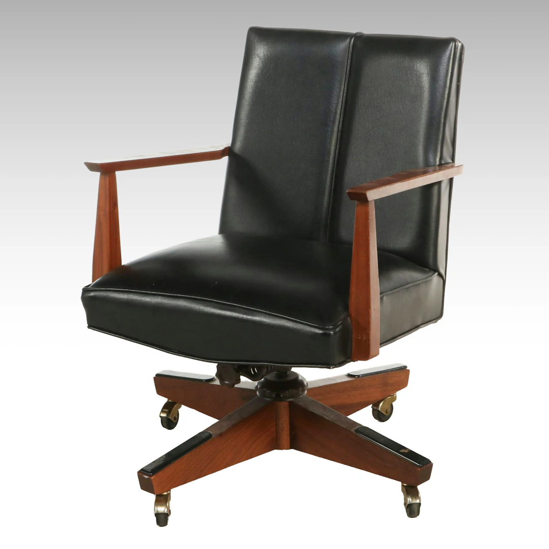 Mid Century Modern Style Upholstered Swivel Office Armchair, Mid to