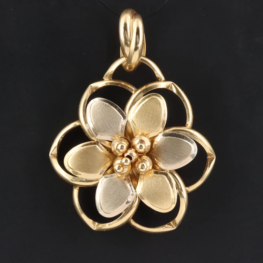 14K Two-Tone Flower Pendant