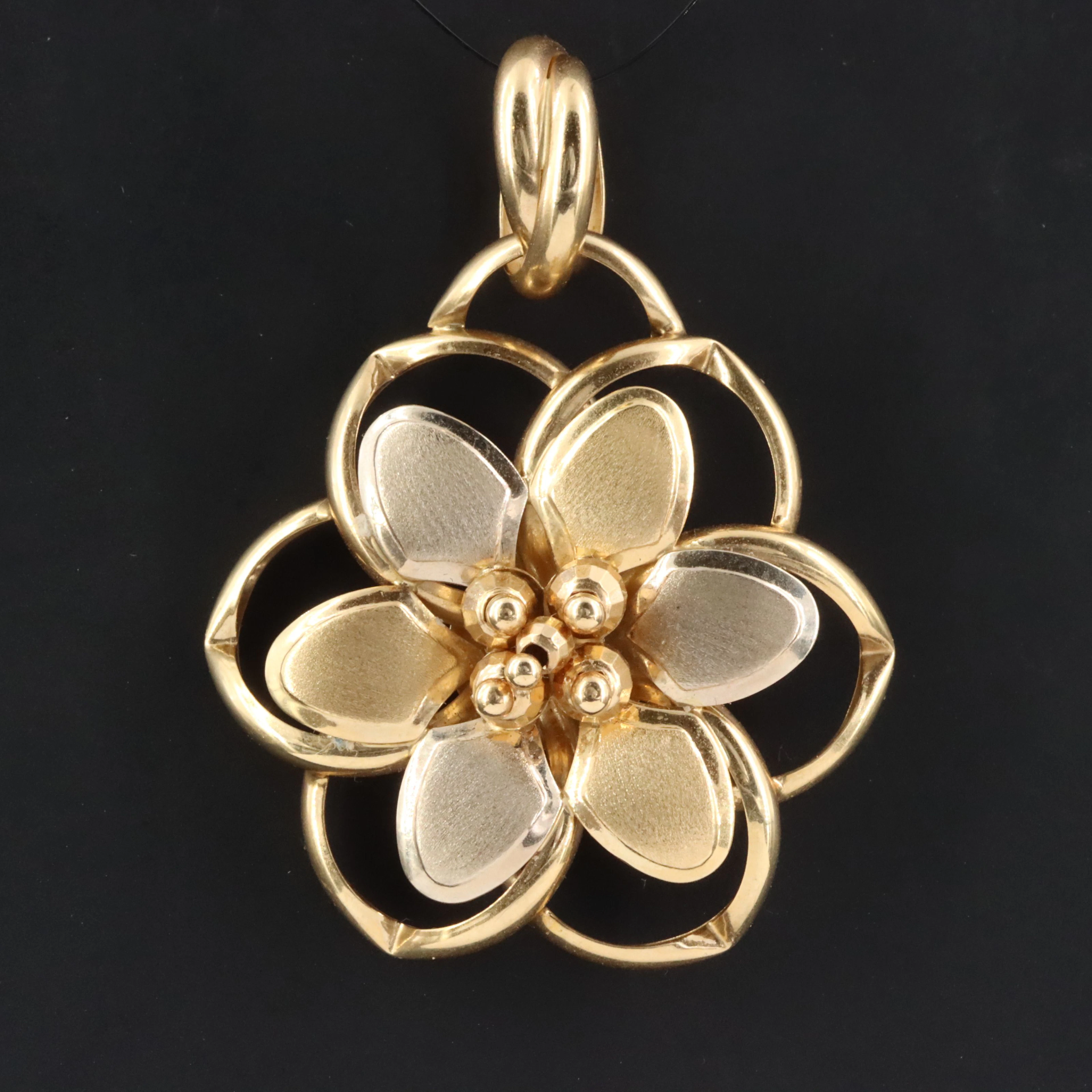 14K Two-Tone Flower Pendant