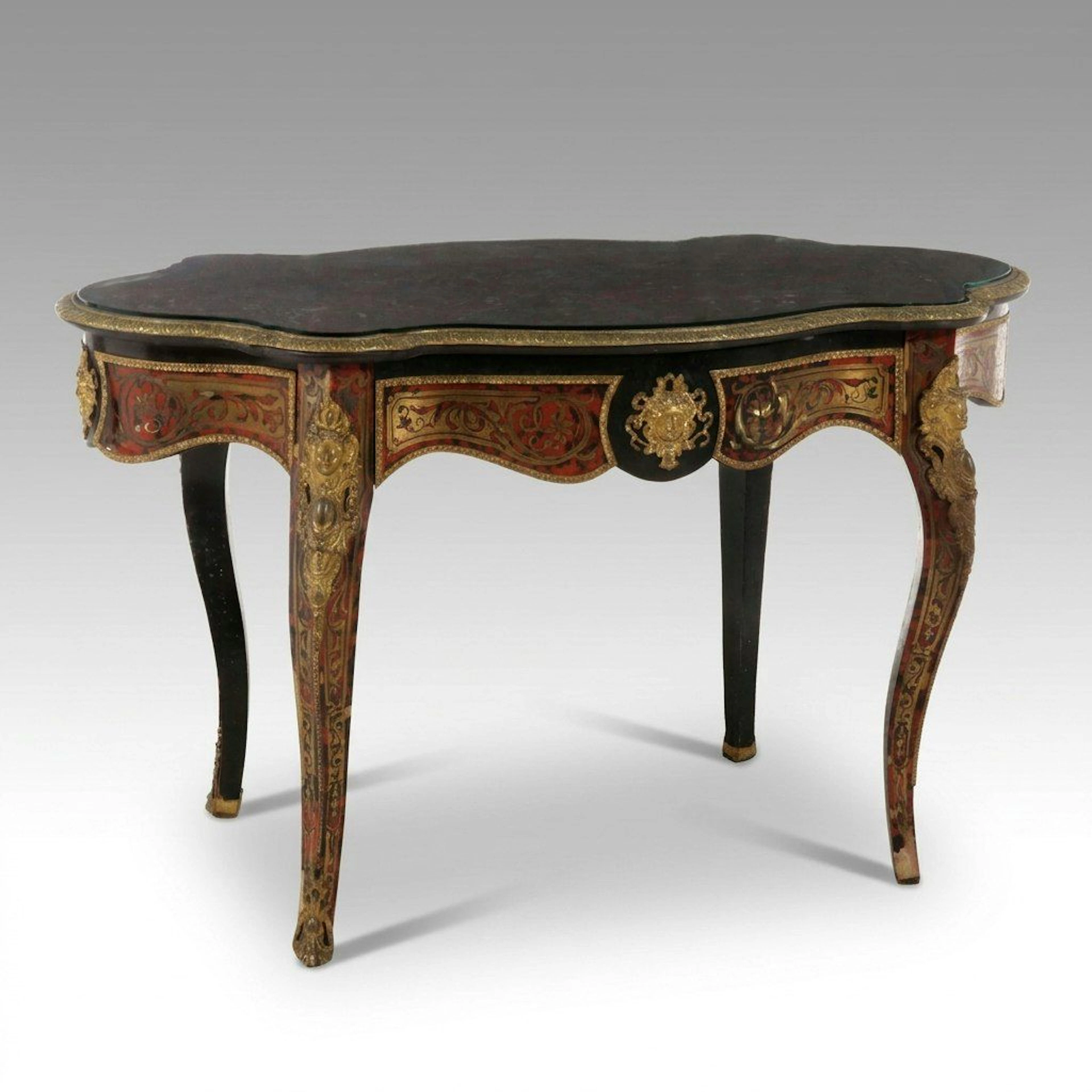 Napoleon III Style Gilt Metal, Brass Marquetry & Faux-Tortoiseshell