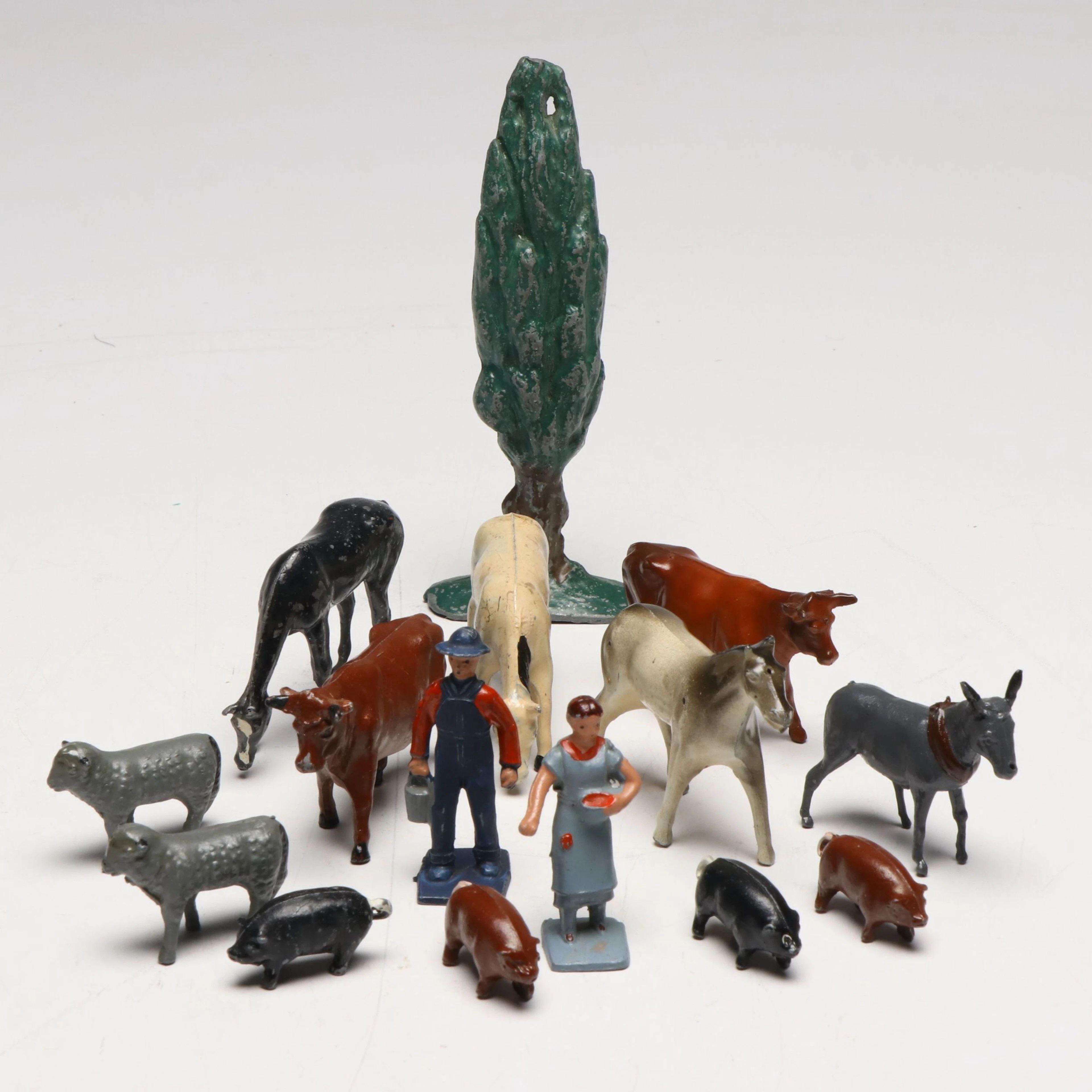 Lincoln Logs Barnyard Cast Metal Figurines, Mid-20th C.