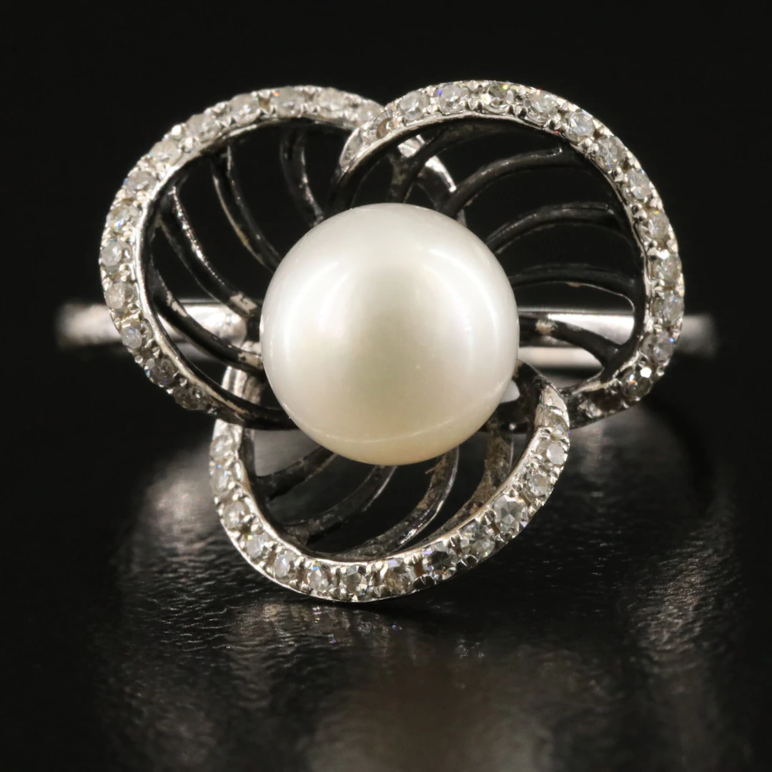 14K Pearl and Diamond Ring