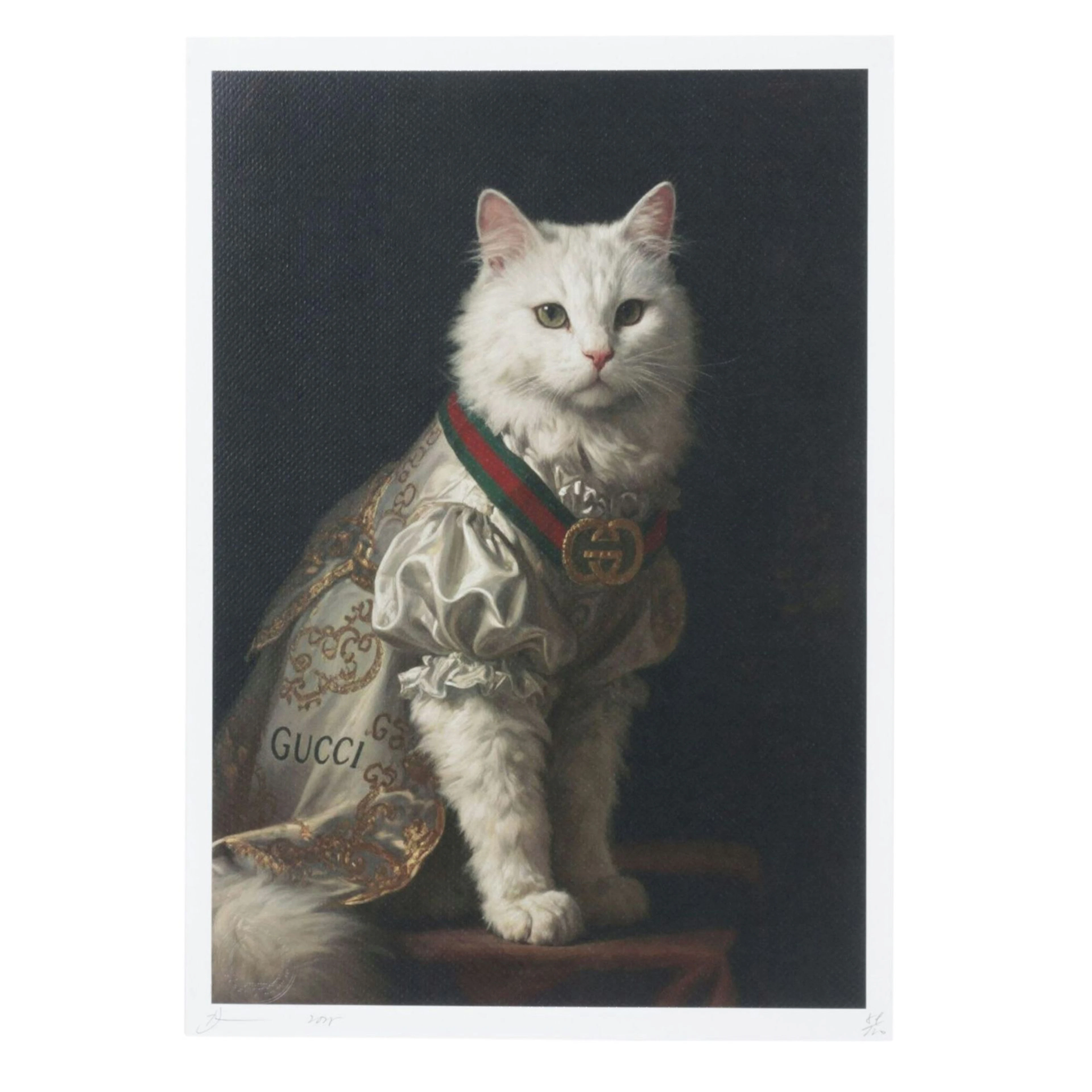 Death NYC Pop Art Digital Graphic Print of Persian Cat in Gucci Gown, 2025