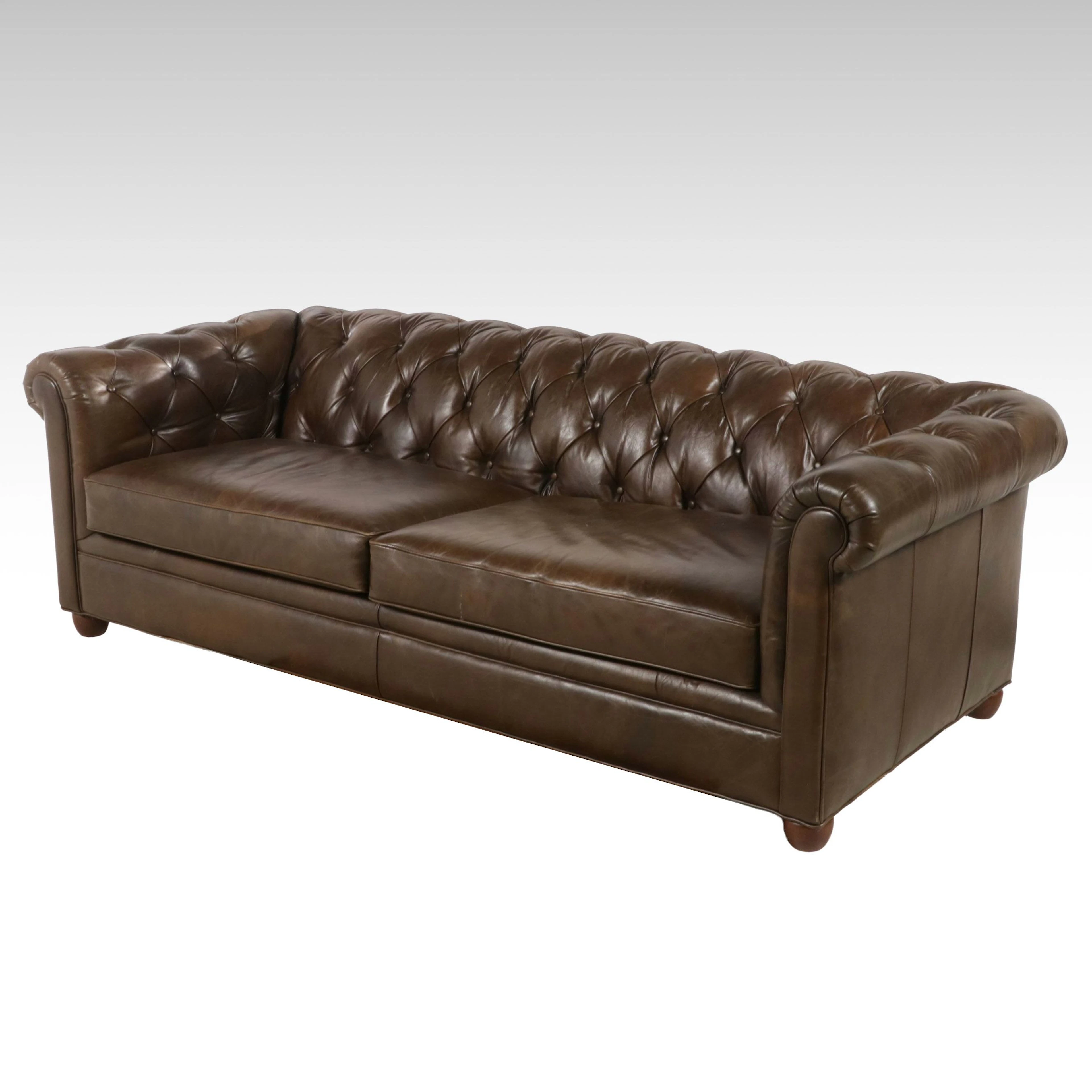 Pottery Barn Brown Leather Chesterfield Sofa